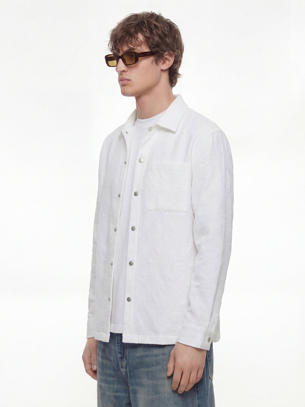 Highlander Men White Self Design Relaxed Fit Casual Shirt - White - Image 4
