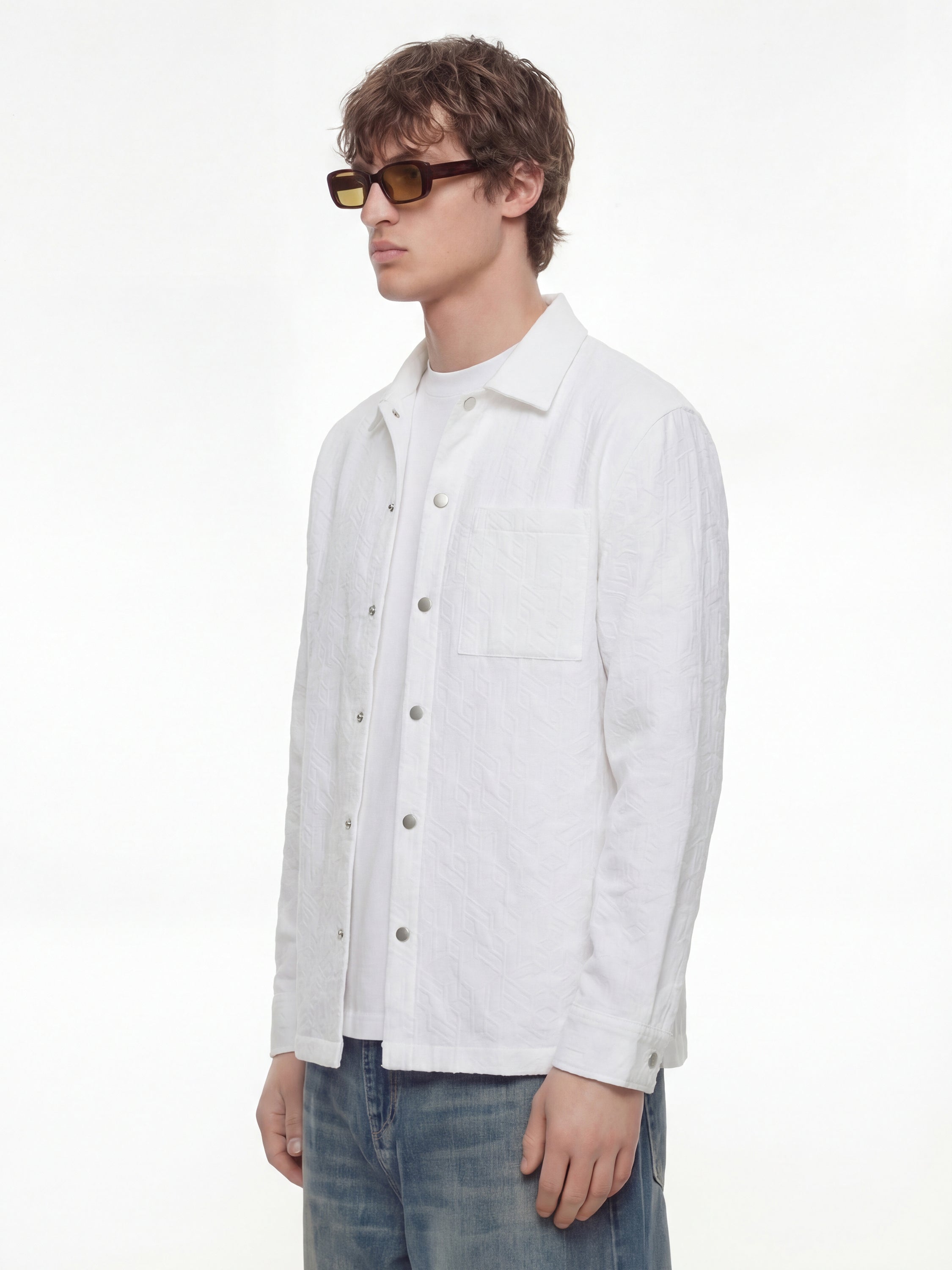 Highlander Men White Self Design Relaxed Fit Casual Shirt - White - Image 4