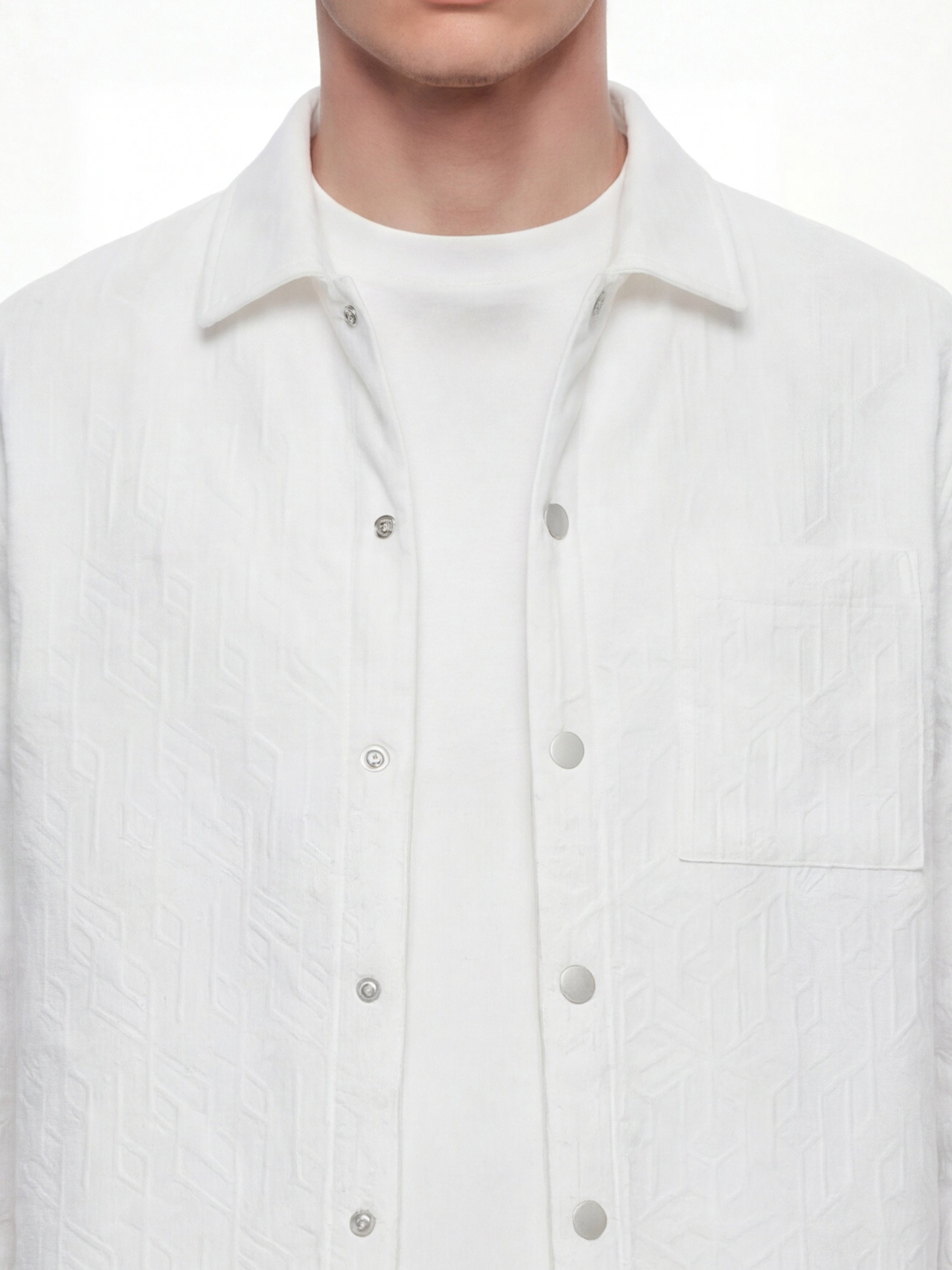 Highlander Men White Self Design Relaxed Fit Casual Shirt - White - Image 5