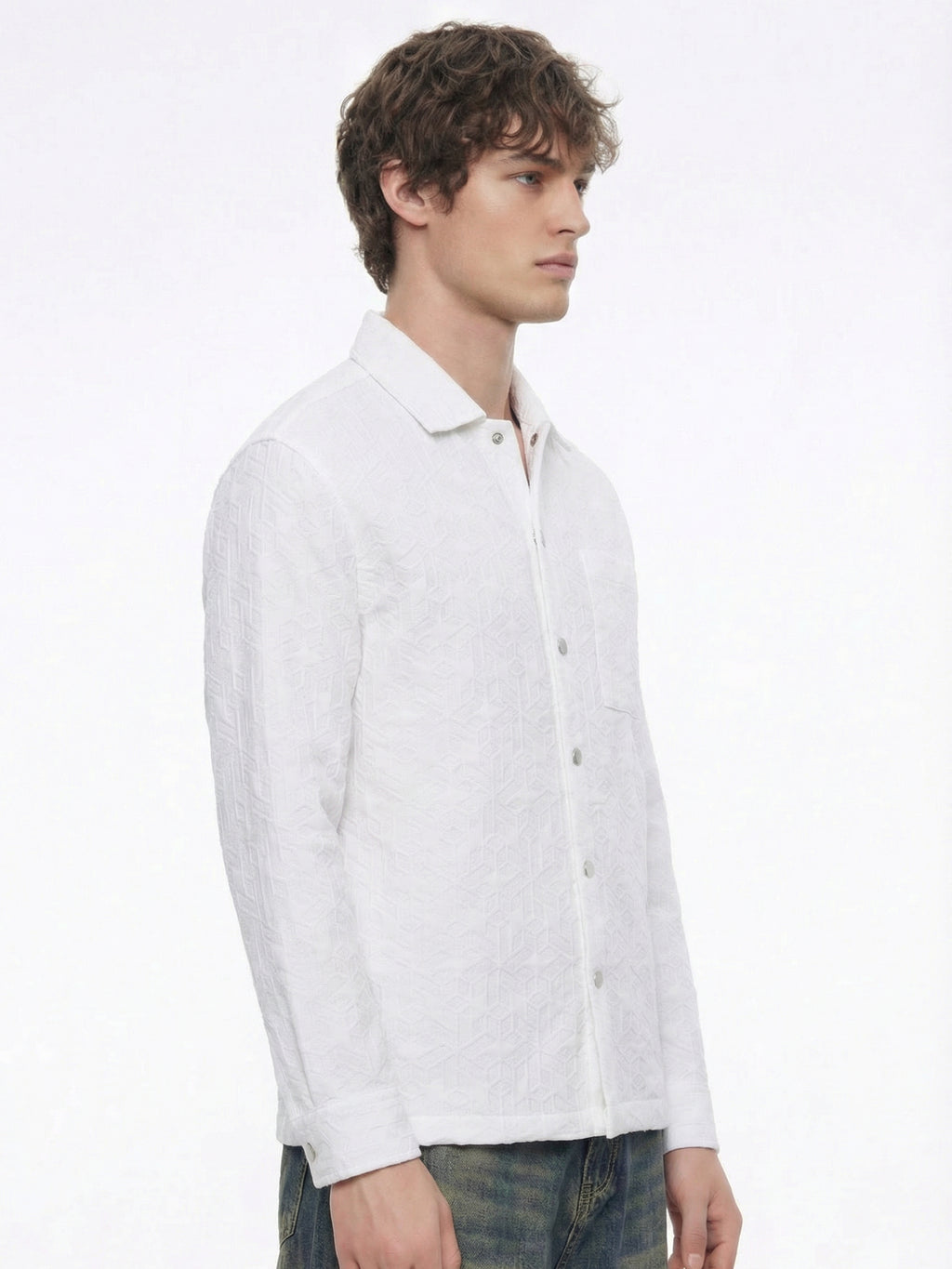 Highlander Men White Self Design Relaxed Fit Casual Shirt - White - Image 6