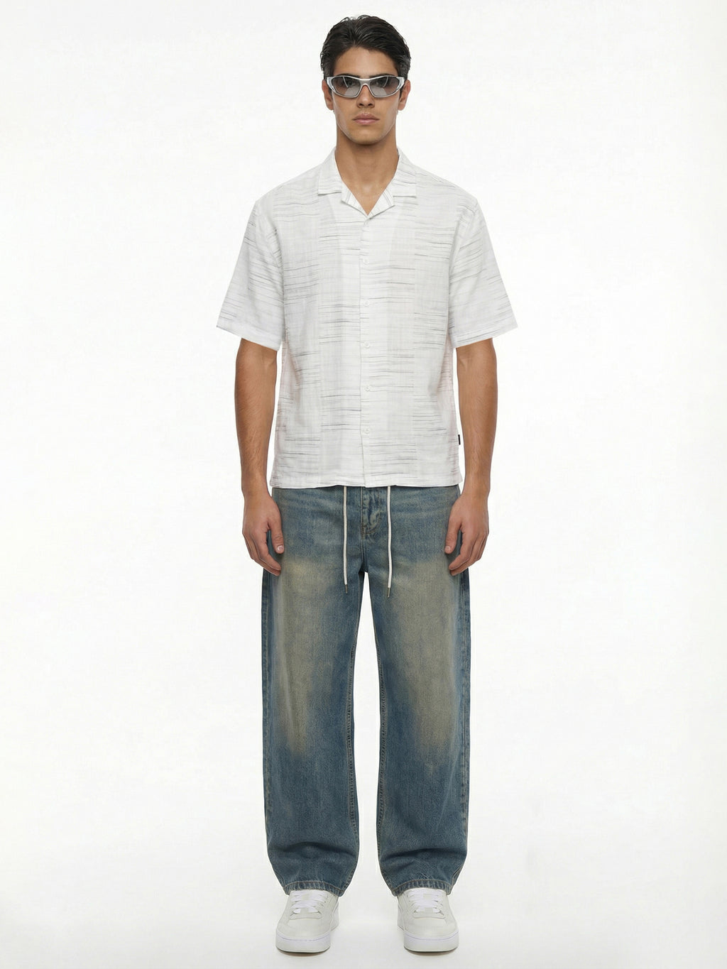 Highlander Men Cream Self Design Oversized Fit Casual Shirt - Cream - Image 2