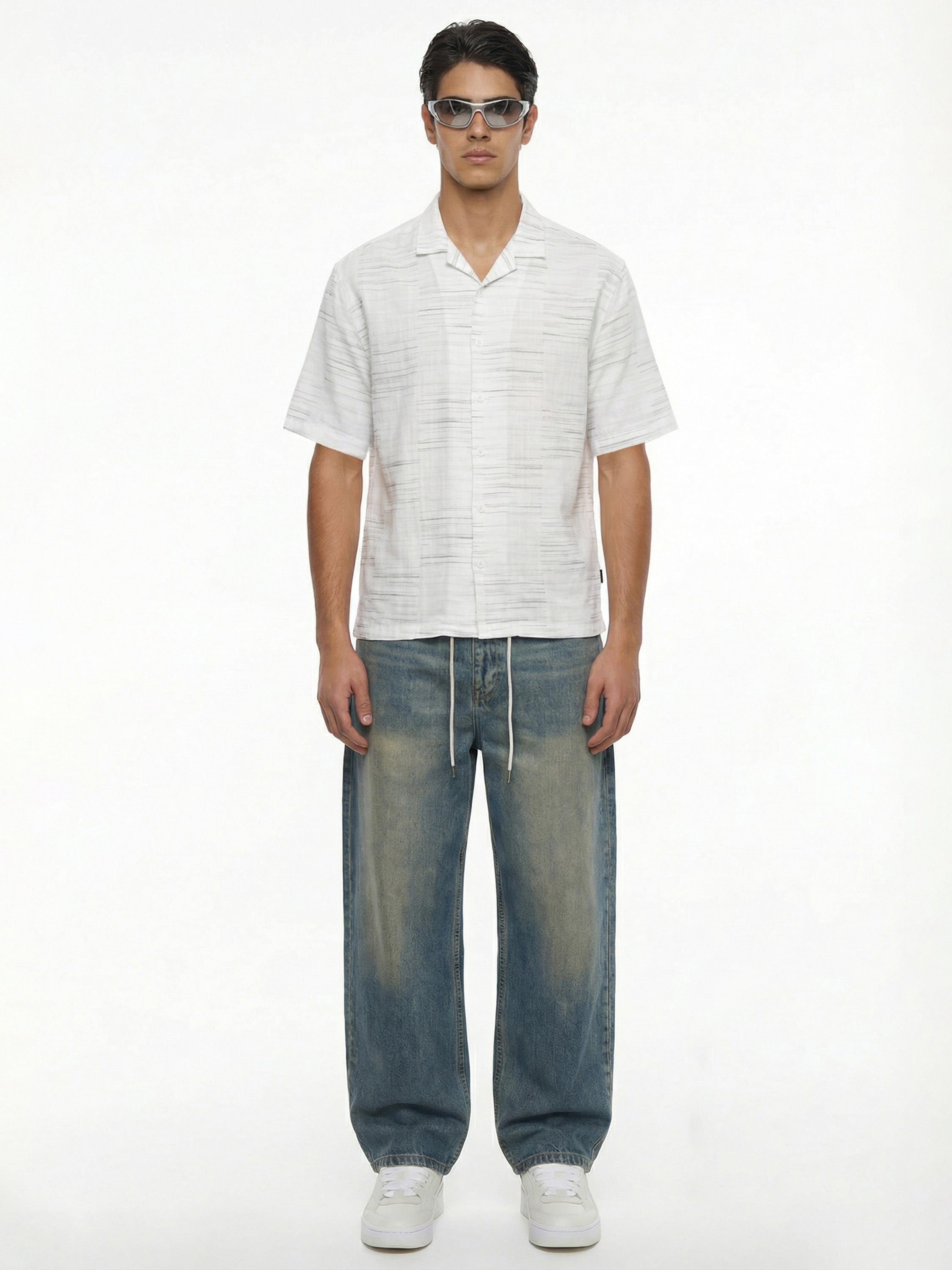 Highlander Men Cream Self Design Oversized Fit Casual Shirt - Cream - Image 2