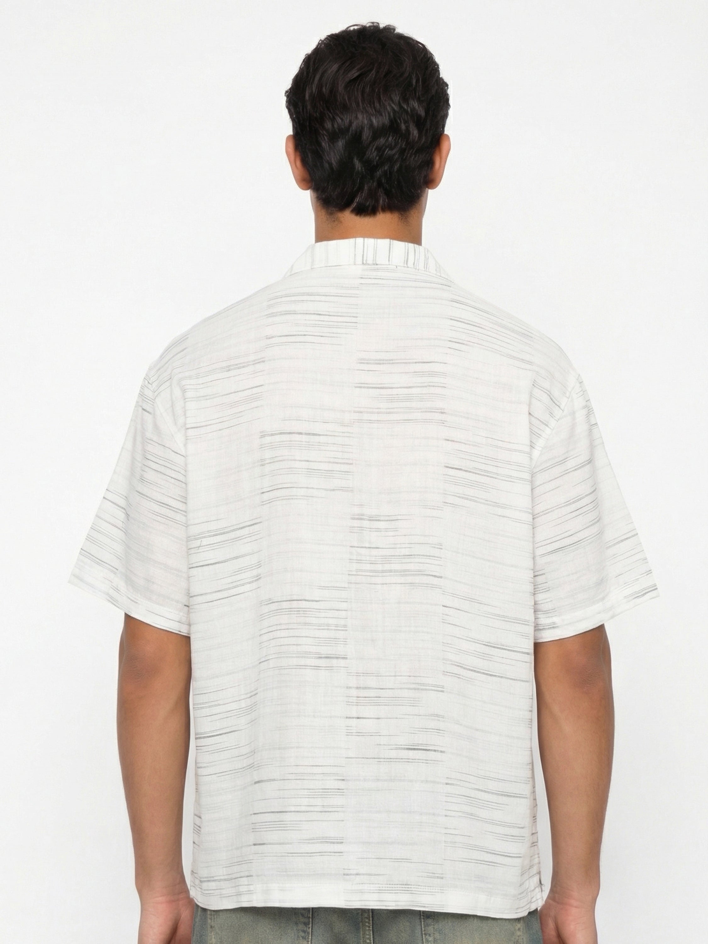 Highlander Men Cream Self Design Oversized Fit Casual Shirt - Cream - Image 3