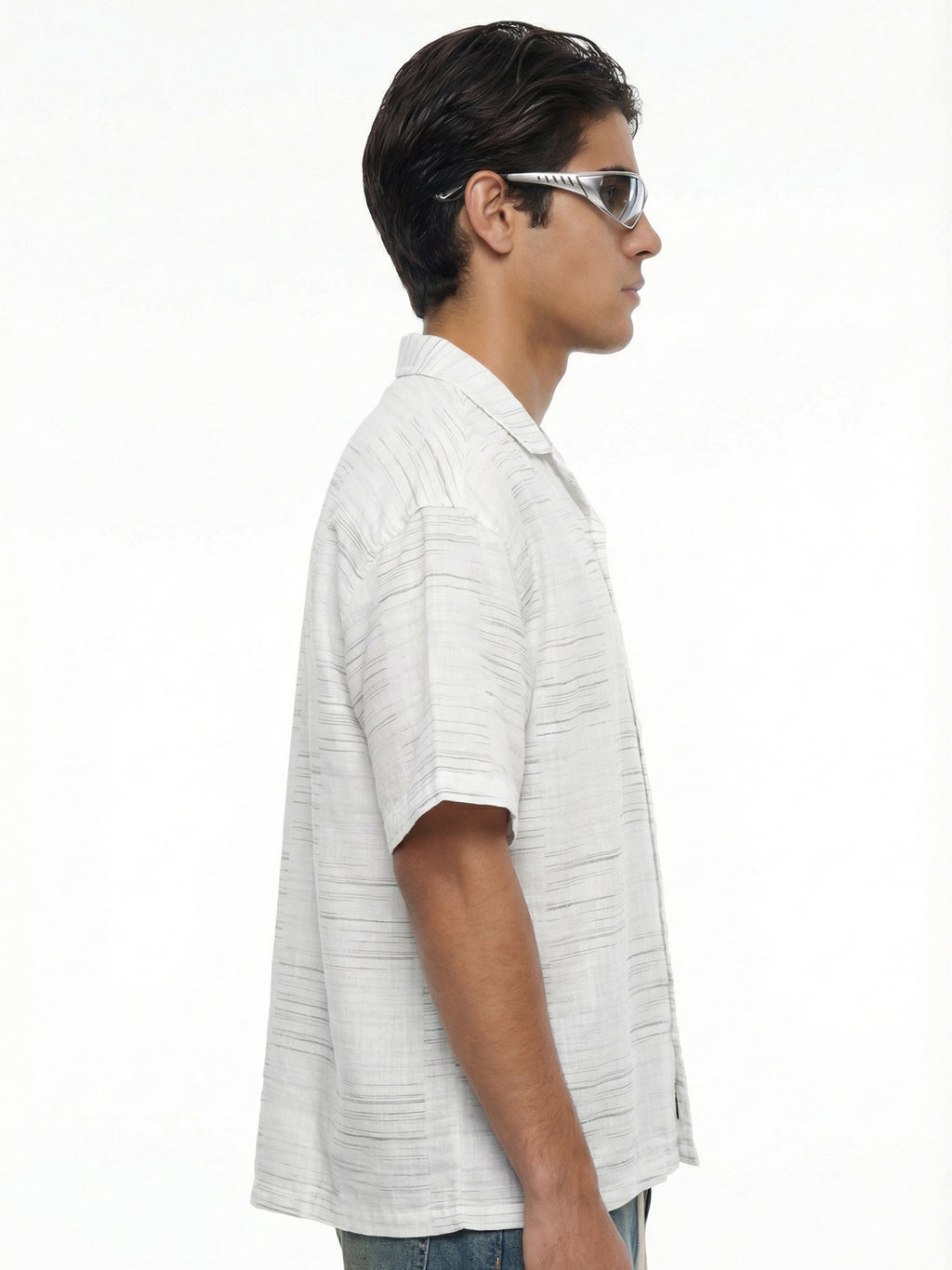 Highlander Men Cream Self Design Oversized Fit Casual Shirt - Cream - Image 4