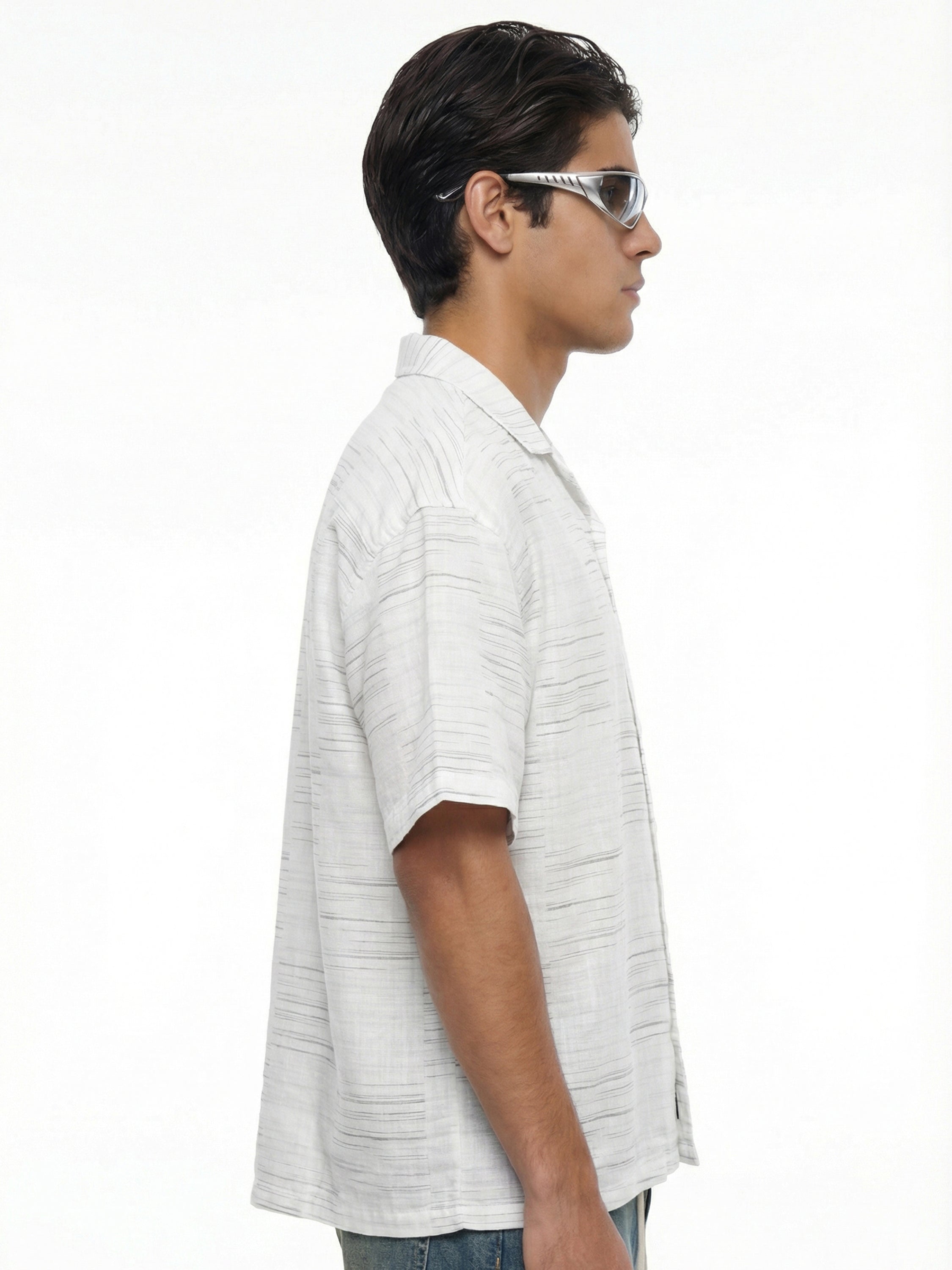 Highlander Men Cream Self Design Oversized Fit Casual Shirt - Cream - Image 4