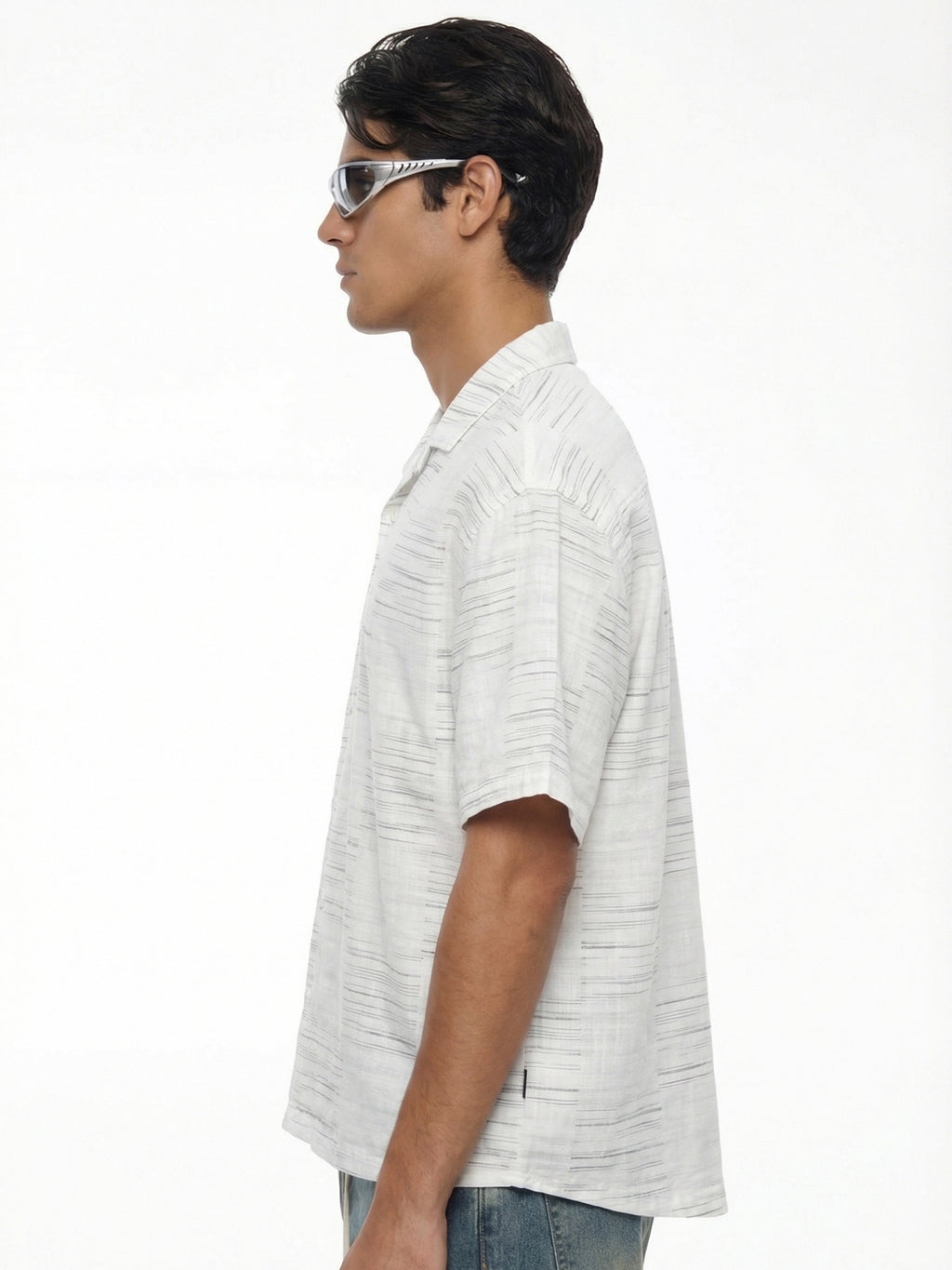 Highlander Men Cream Self Design Oversized Fit Casual Shirt - Cream - Image 5