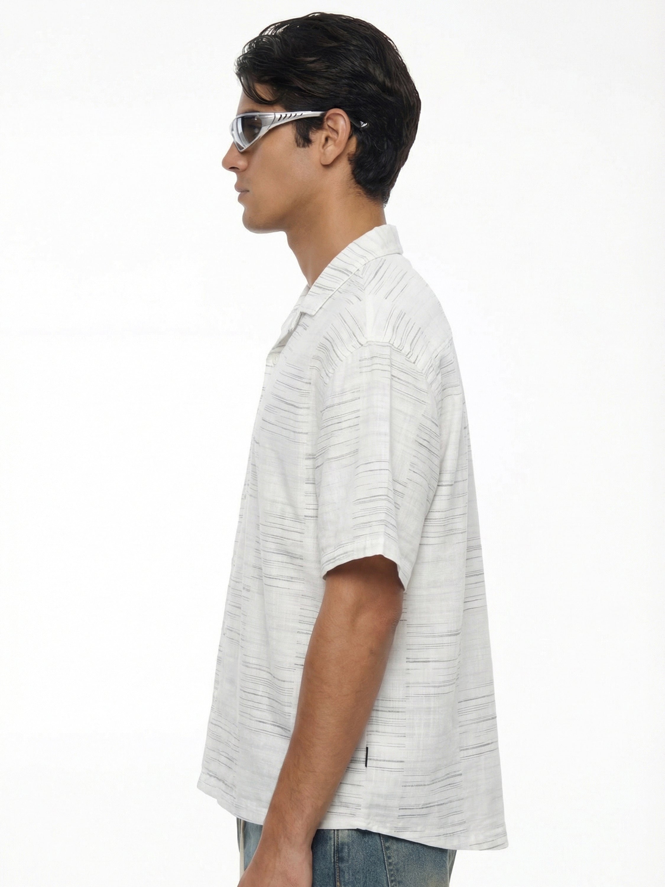 Highlander Men Cream Self Design Oversized Fit Casual Shirt - Cream - Image 5