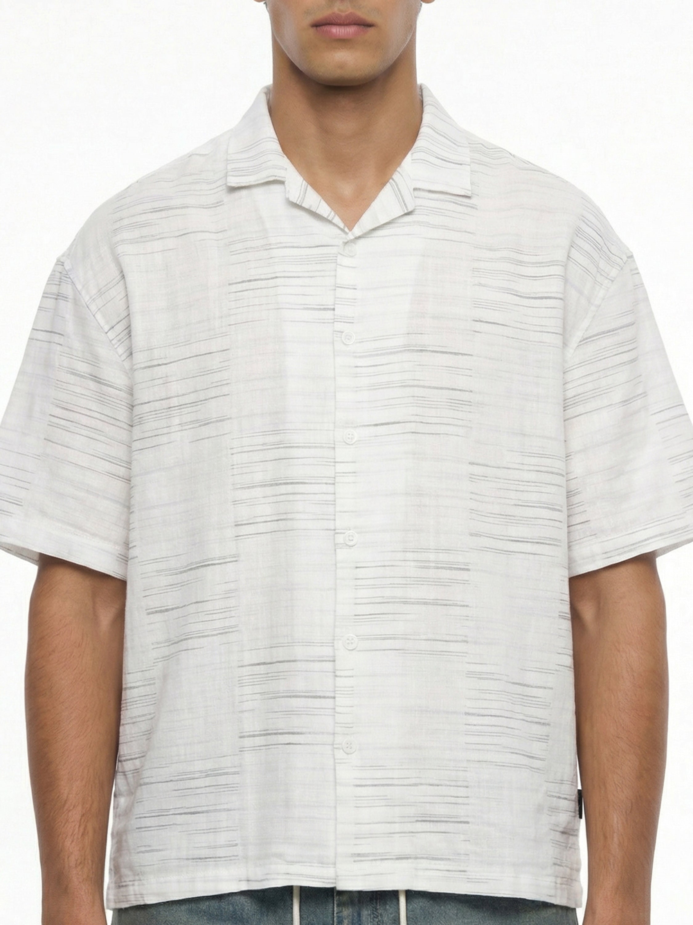 Highlander Men Cream Self Design Oversized Fit Casual Shirt - Cream - Image 6