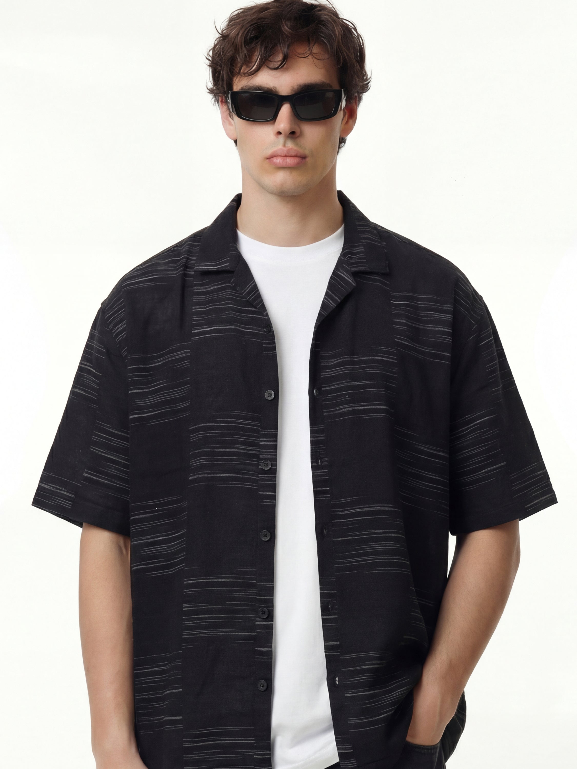 Highlander Men Black Self Design Oversized Fit Casual Shirt - Black - Image 1