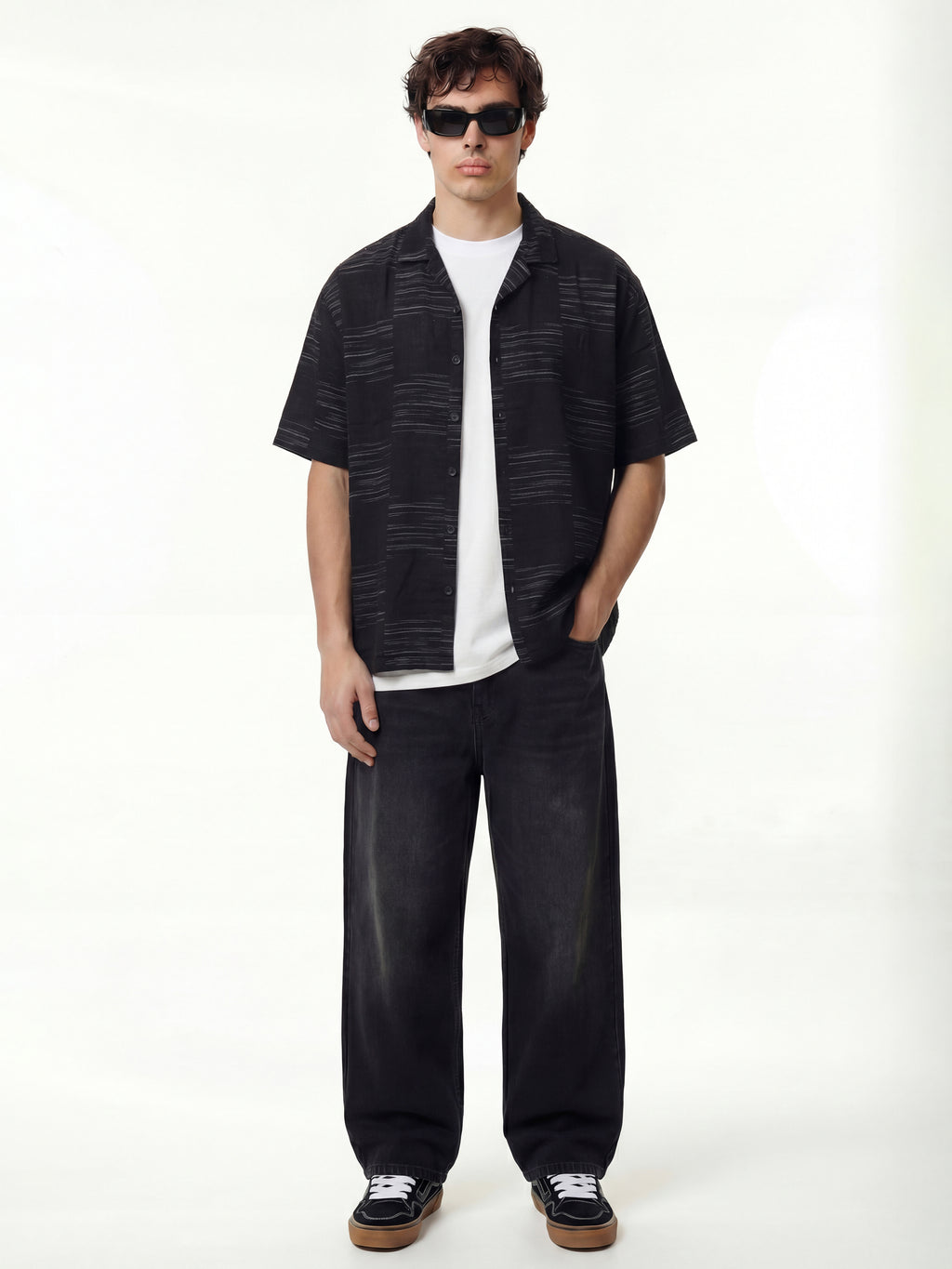 Highlander Men Black Self Design Oversized Fit Casual Shirt - Black - Image 2