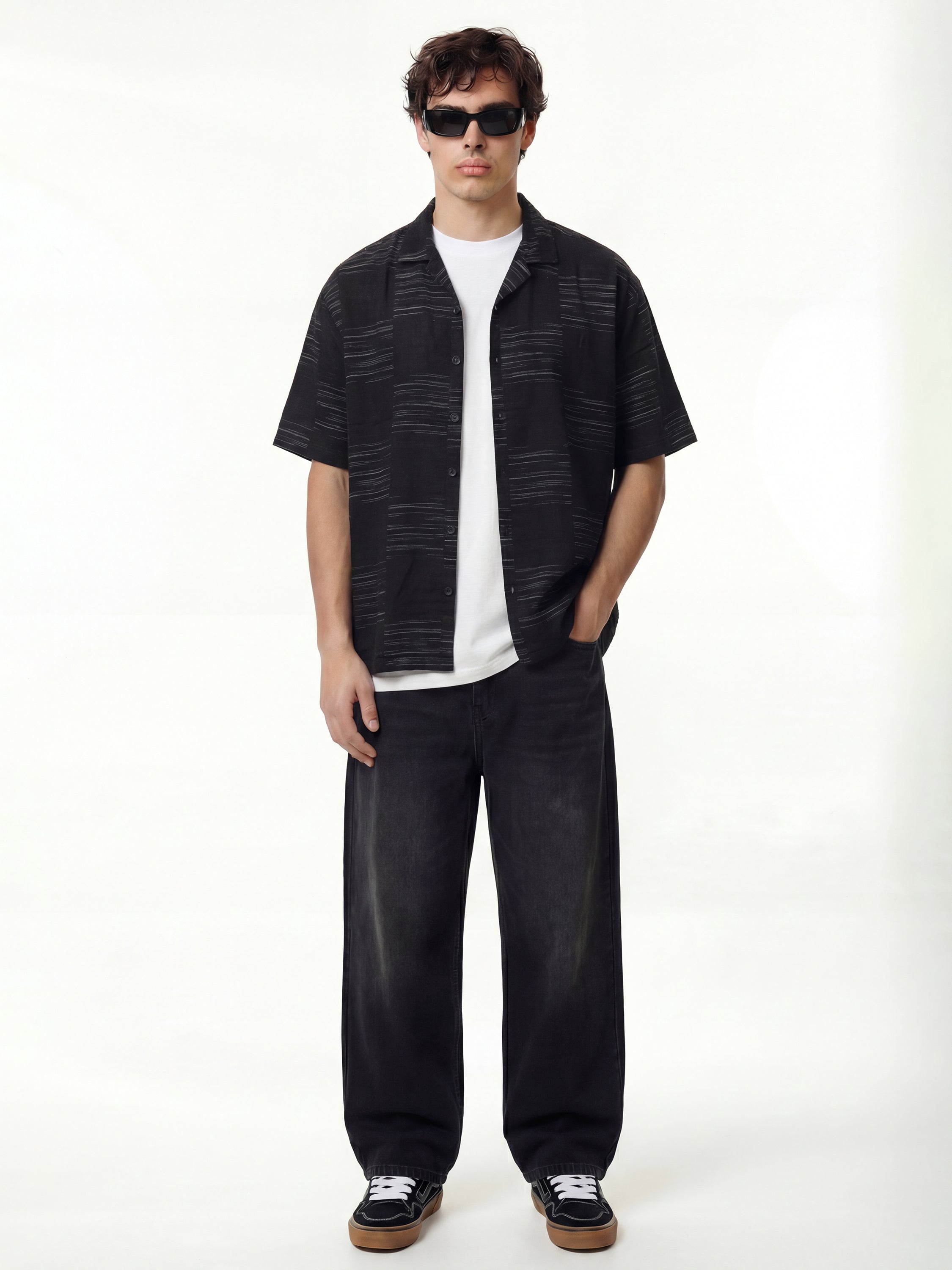 Highlander Men Black Self Design Oversized Fit Casual Shirt - Black - Image 2
