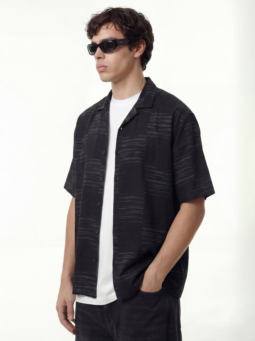 Highlander Men Black Self Design Oversized Fit Casual Shirt - Black - Image 4