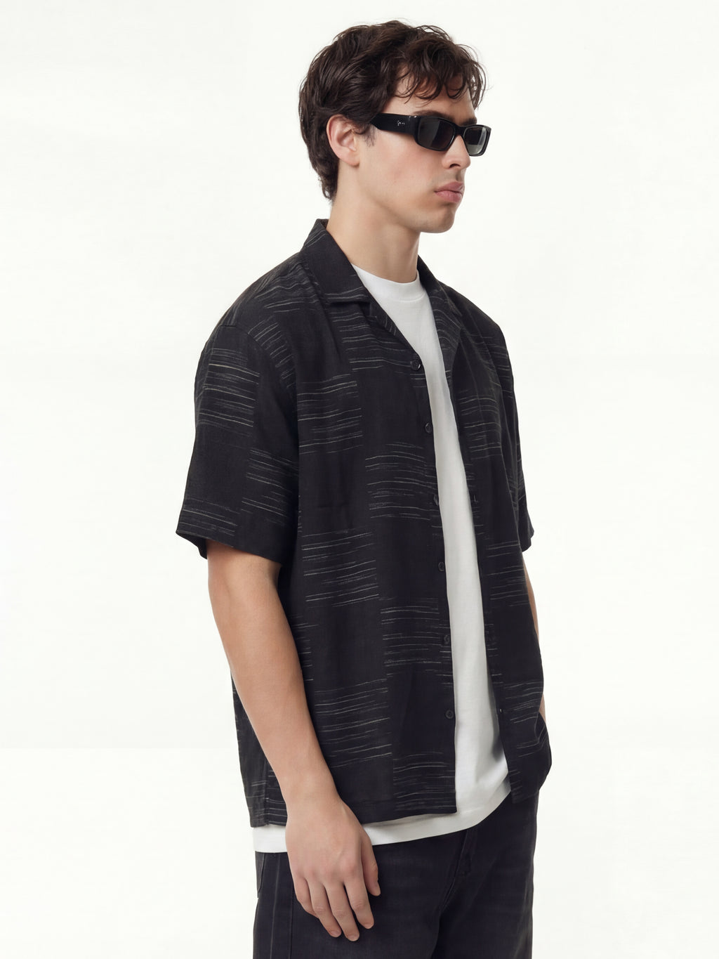 Highlander Men Black Self Design Oversized Fit Casual Shirt - Black - Image 6