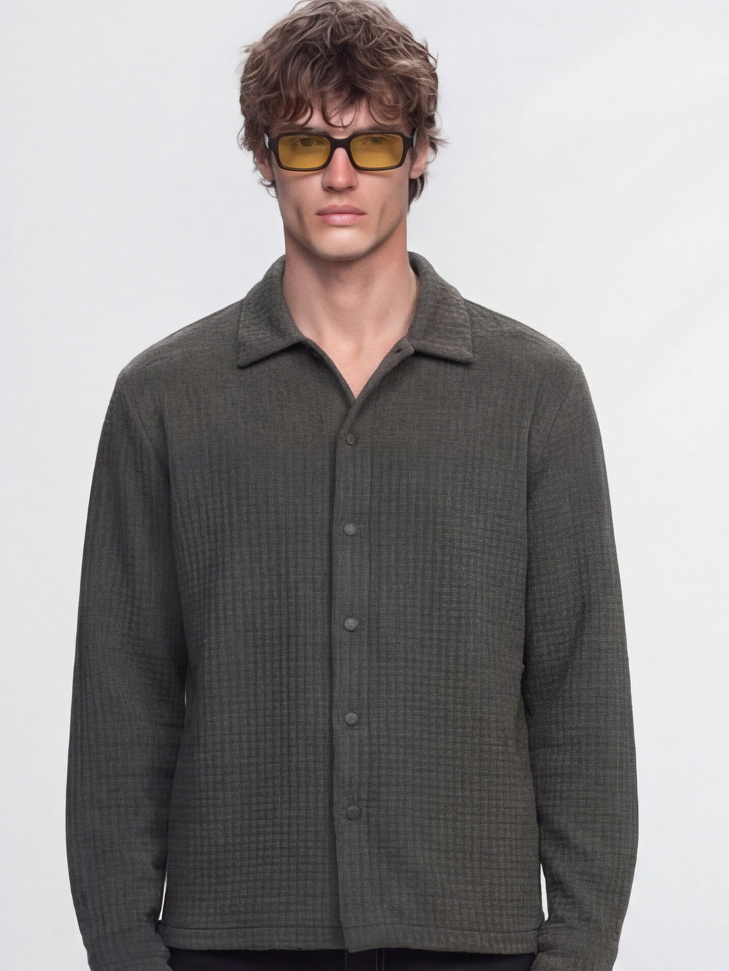 Highlander Men Grey Self Design Relaxed Fit Casual Shirt - Grey - Image 1