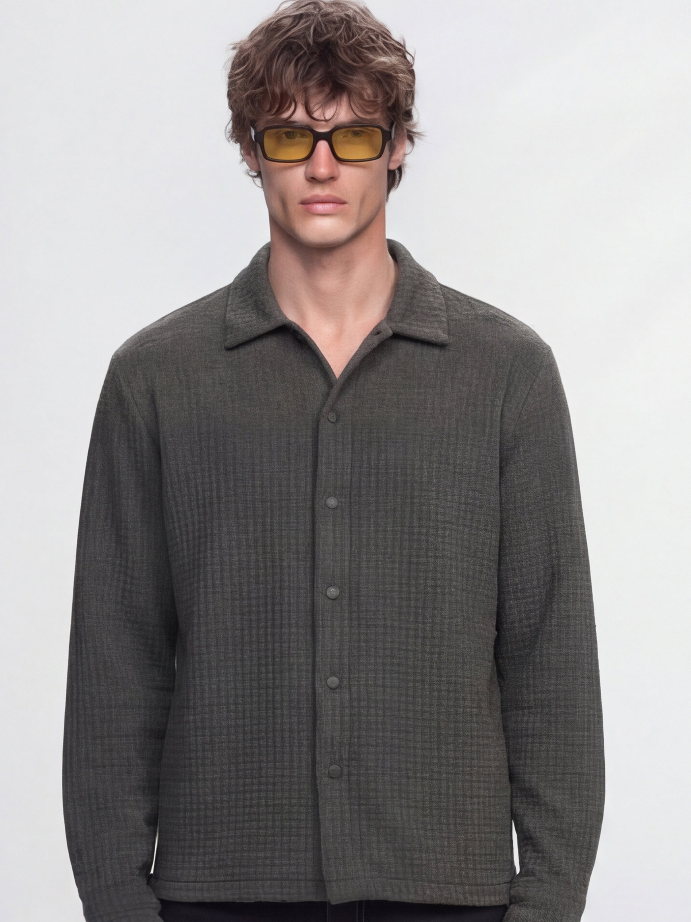Highlander Men Grey Self Design Relaxed Fit Casual Shirt - Grey - Image 1