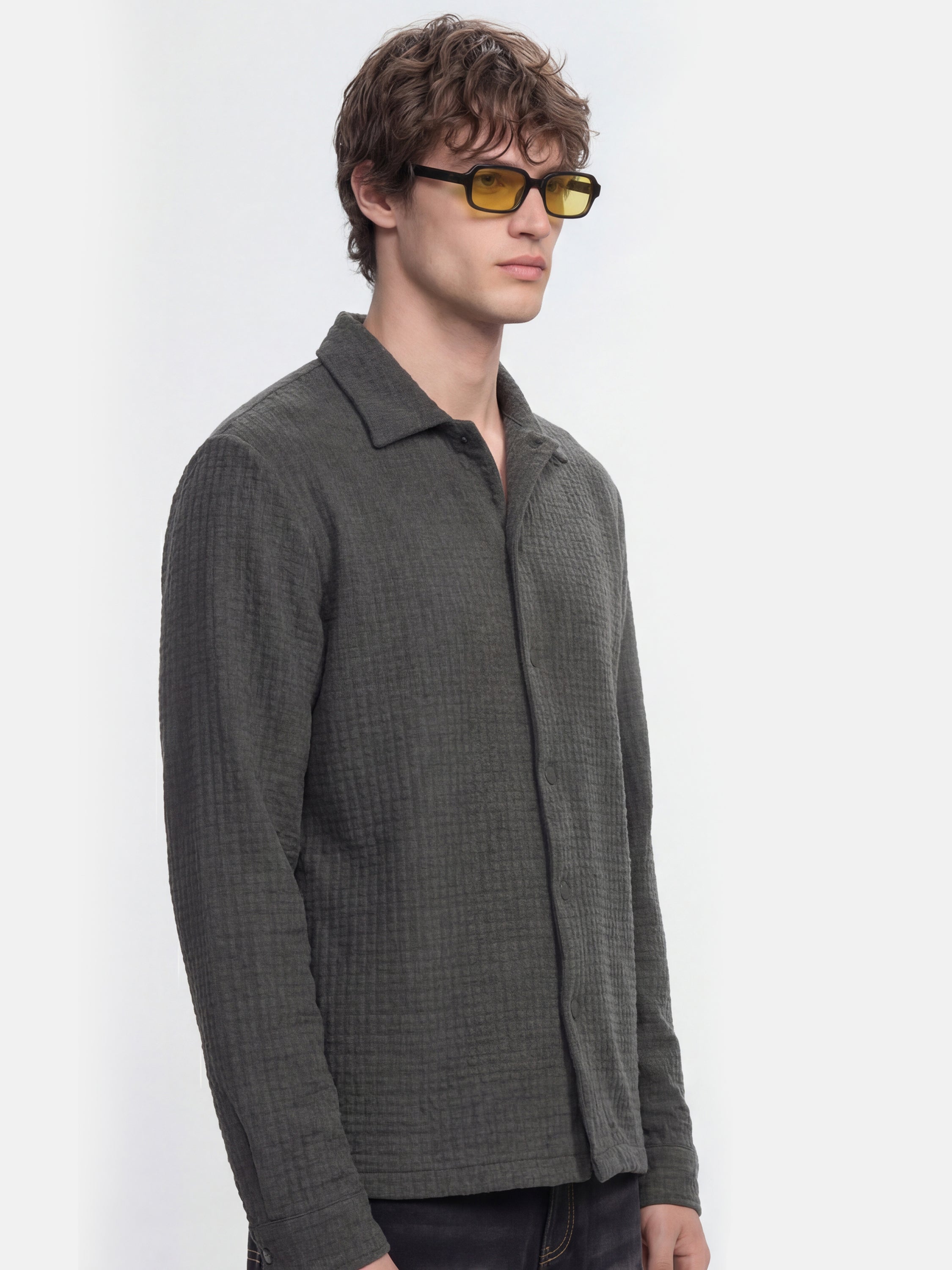 Highlander Men Grey Self Design Relaxed Fit Casual Shirt - Grey - Image 4