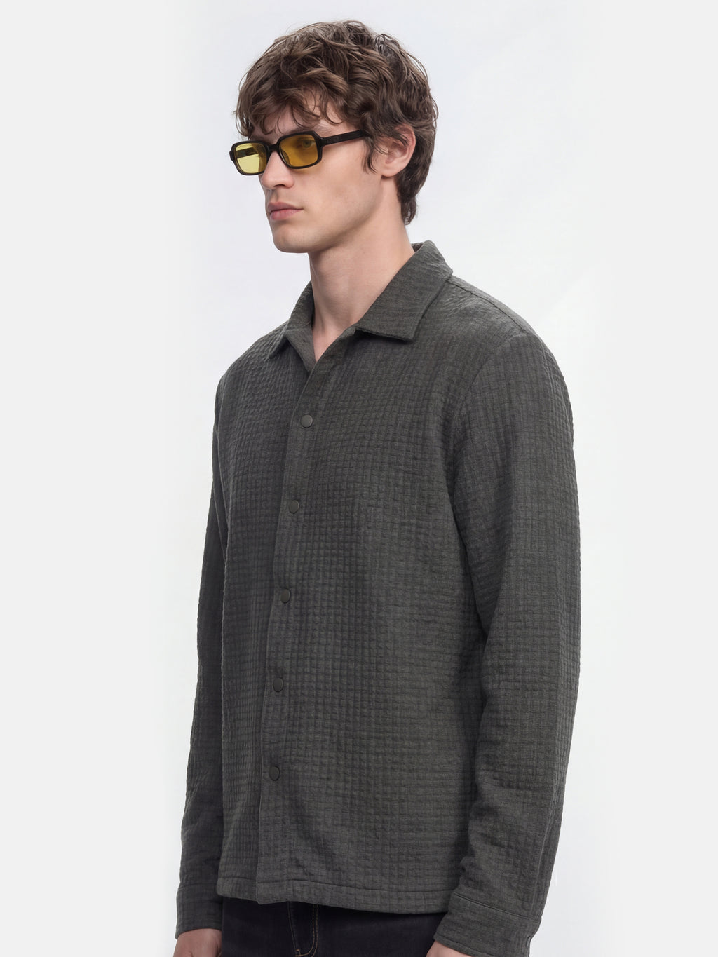 Highlander Men Grey Self Design Relaxed Fit Casual Shirt - Grey - Image 5