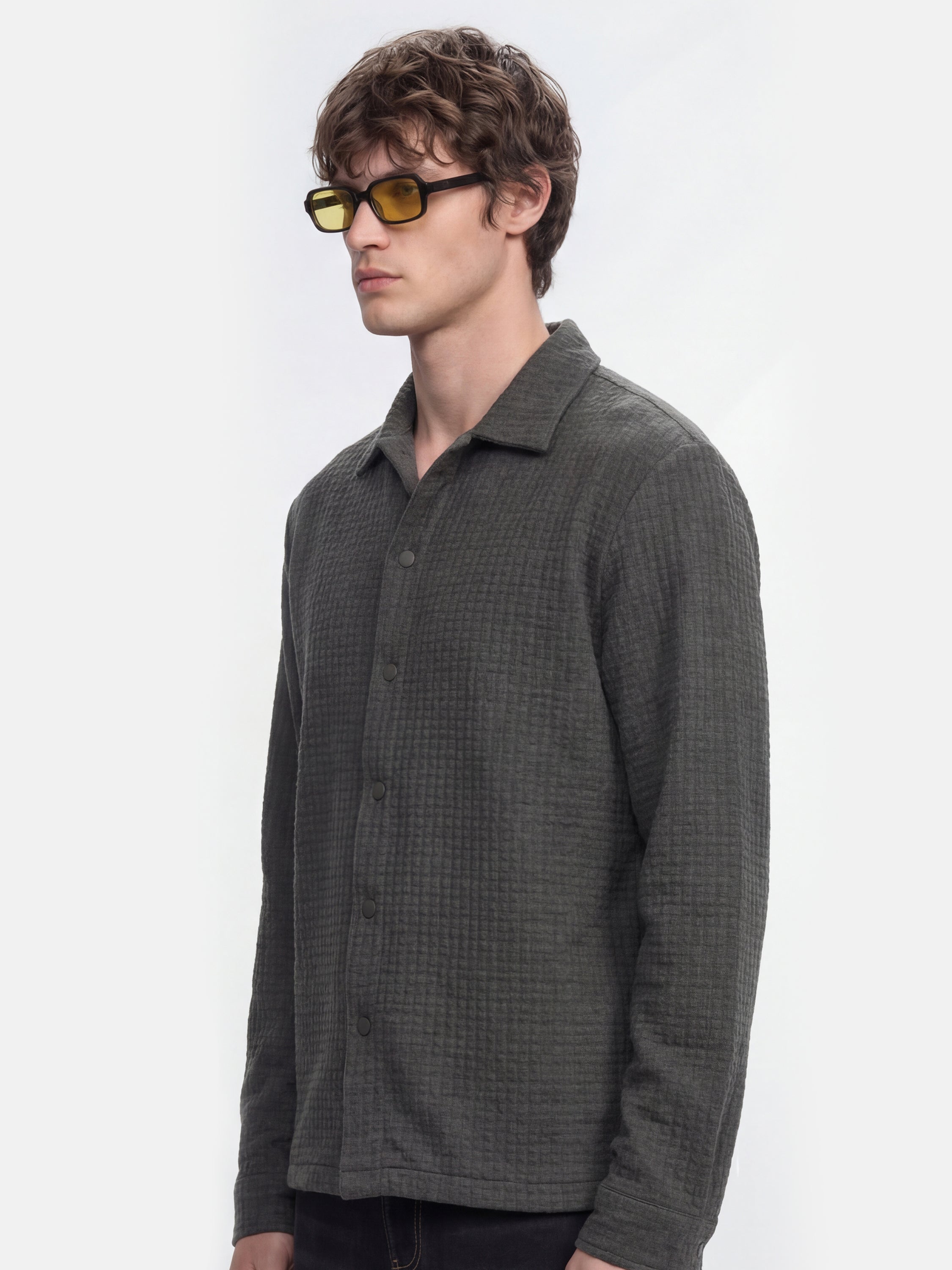 Highlander Men Grey Self Design Relaxed Fit Casual Shirt - Grey - Image 5