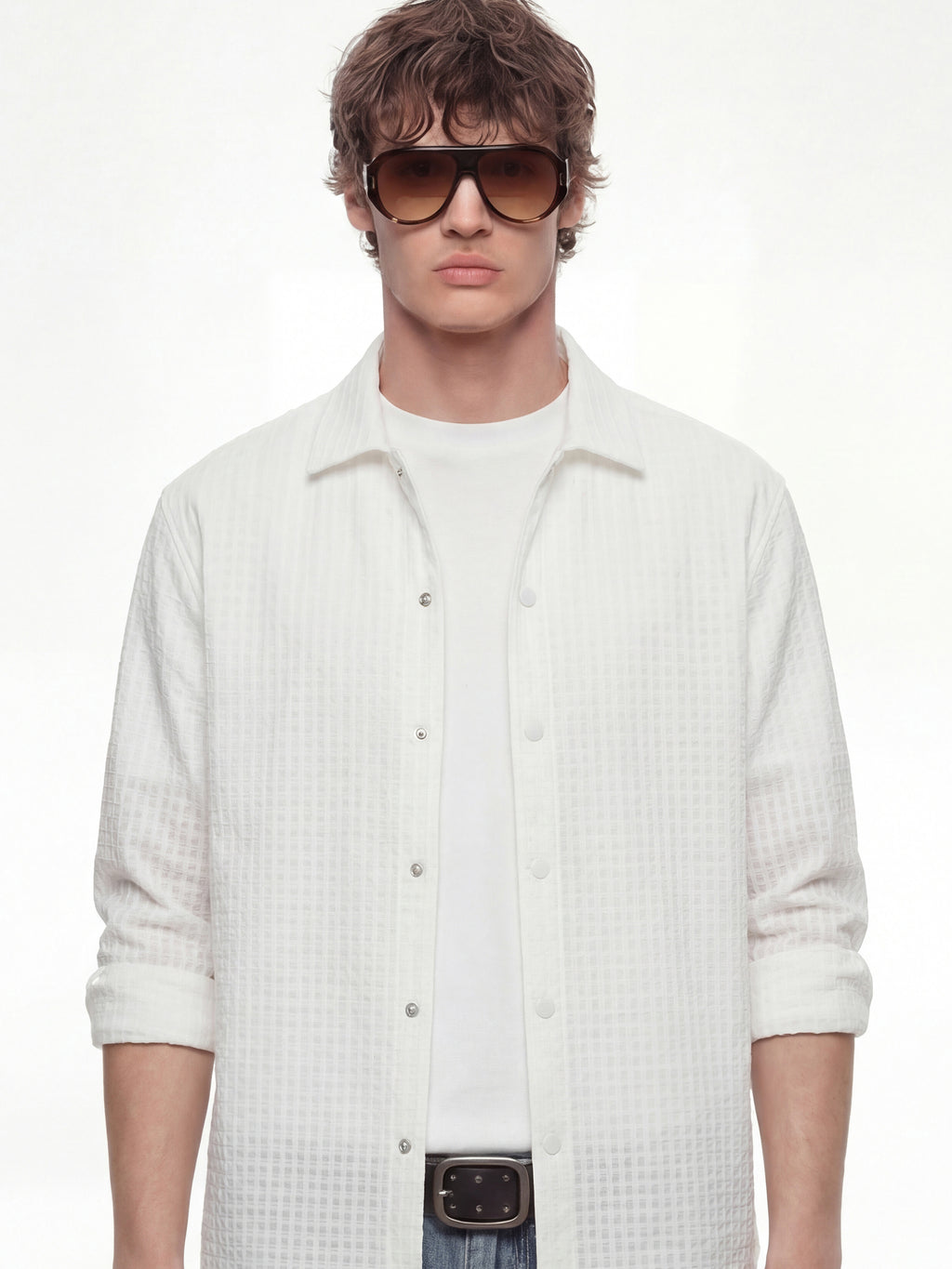 Highlander Men White Self Design Relaxed Fit Casual Shirt - White - Image 1