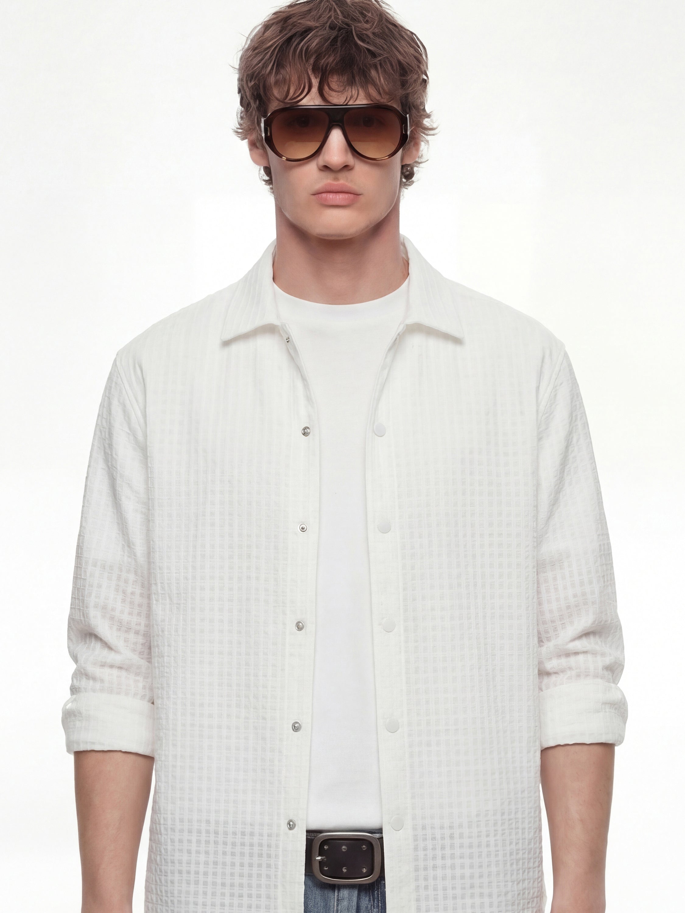 Highlander Men White Self Design Relaxed Fit Casual Shirt - White - Image 1