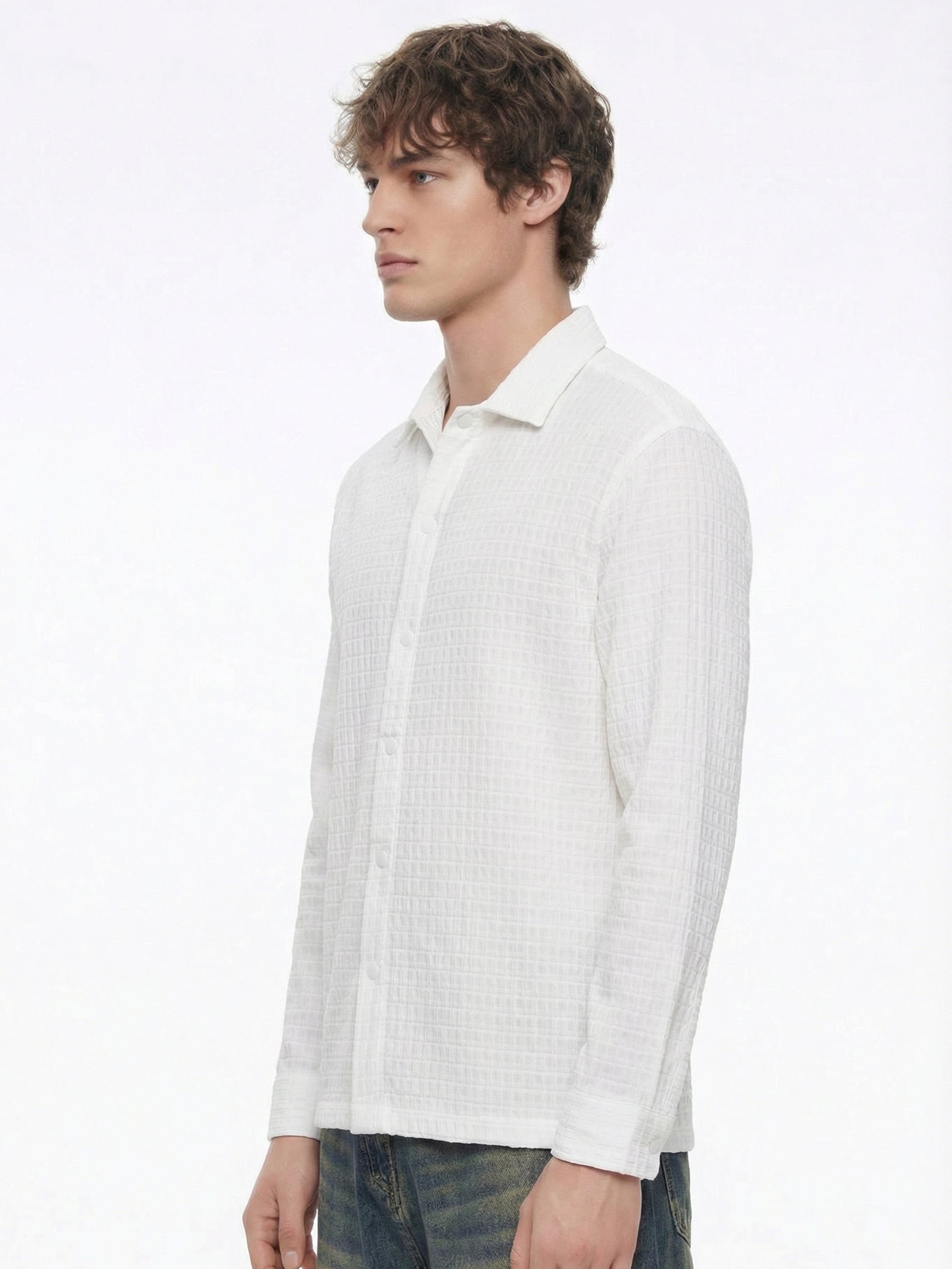 Highlander Men White Self Design Relaxed Fit Casual Shirt - White - Image 4