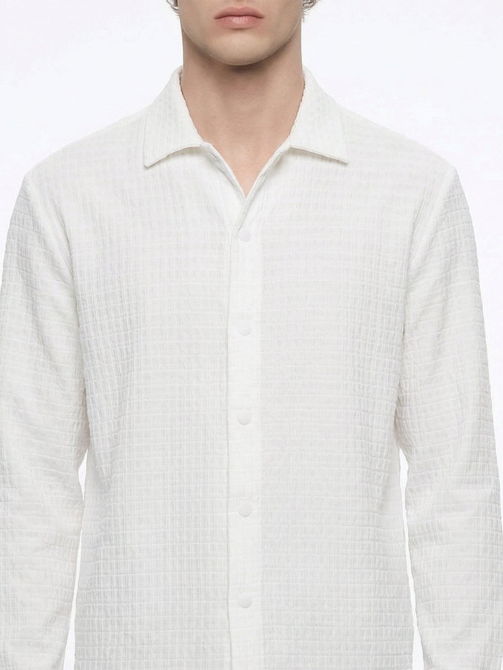 Highlander Men White Self Design Relaxed Fit Casual Shirt - White - Image 5
