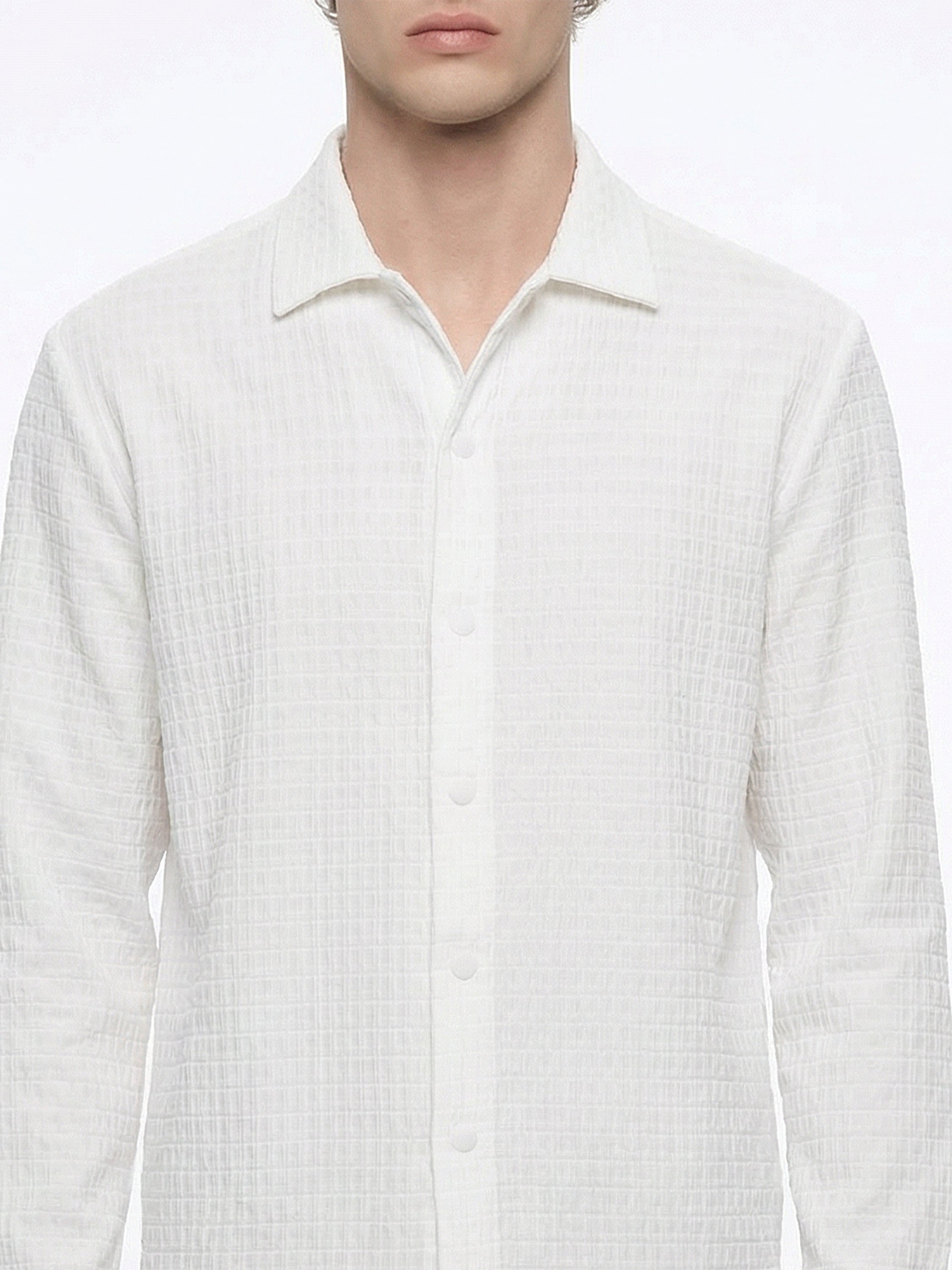 Highlander Men White Self Design Relaxed Fit Casual Shirt - White - Image 5