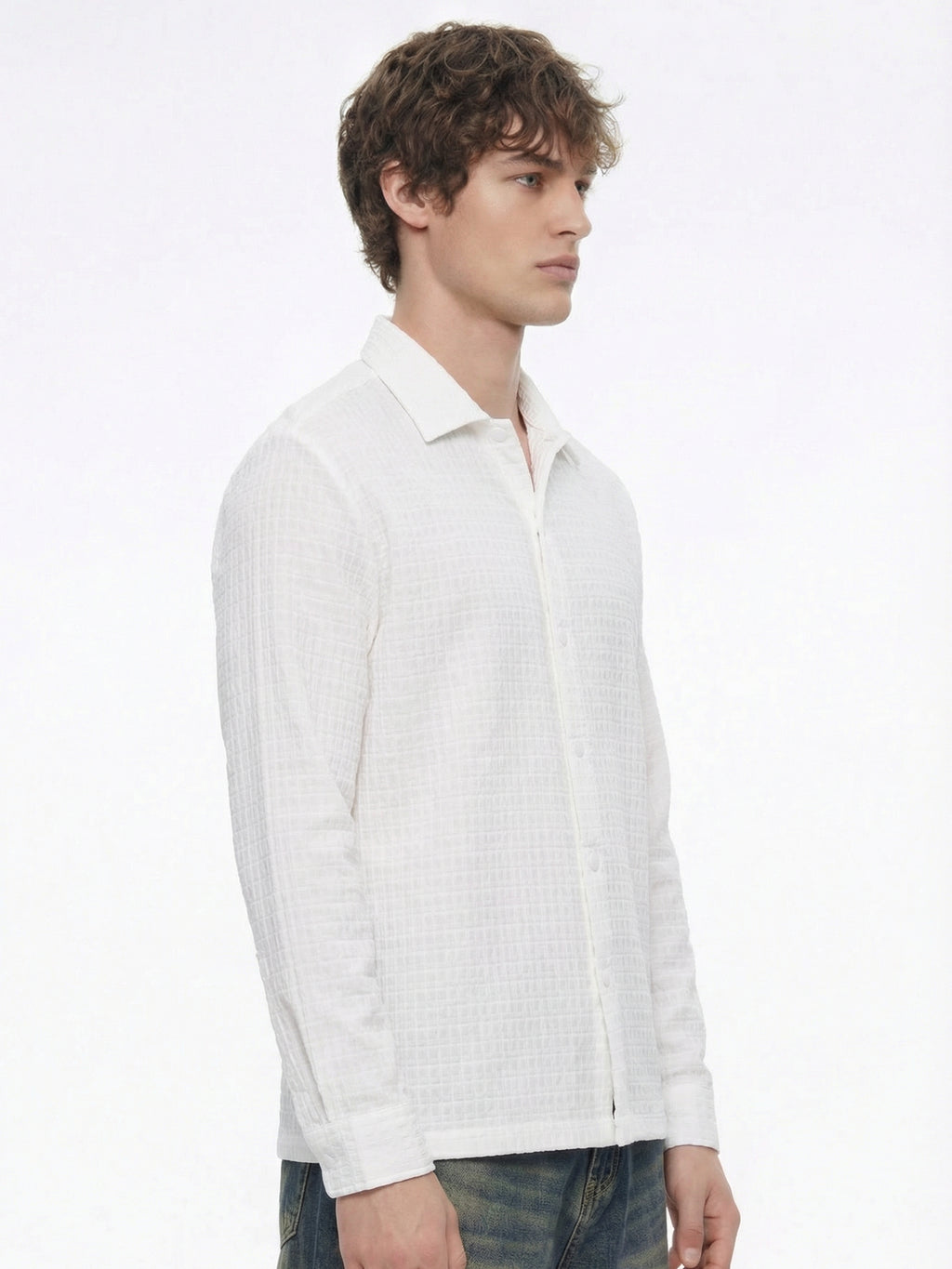 Highlander Men White Self Design Relaxed Fit Casual Shirt - White - Image 6
