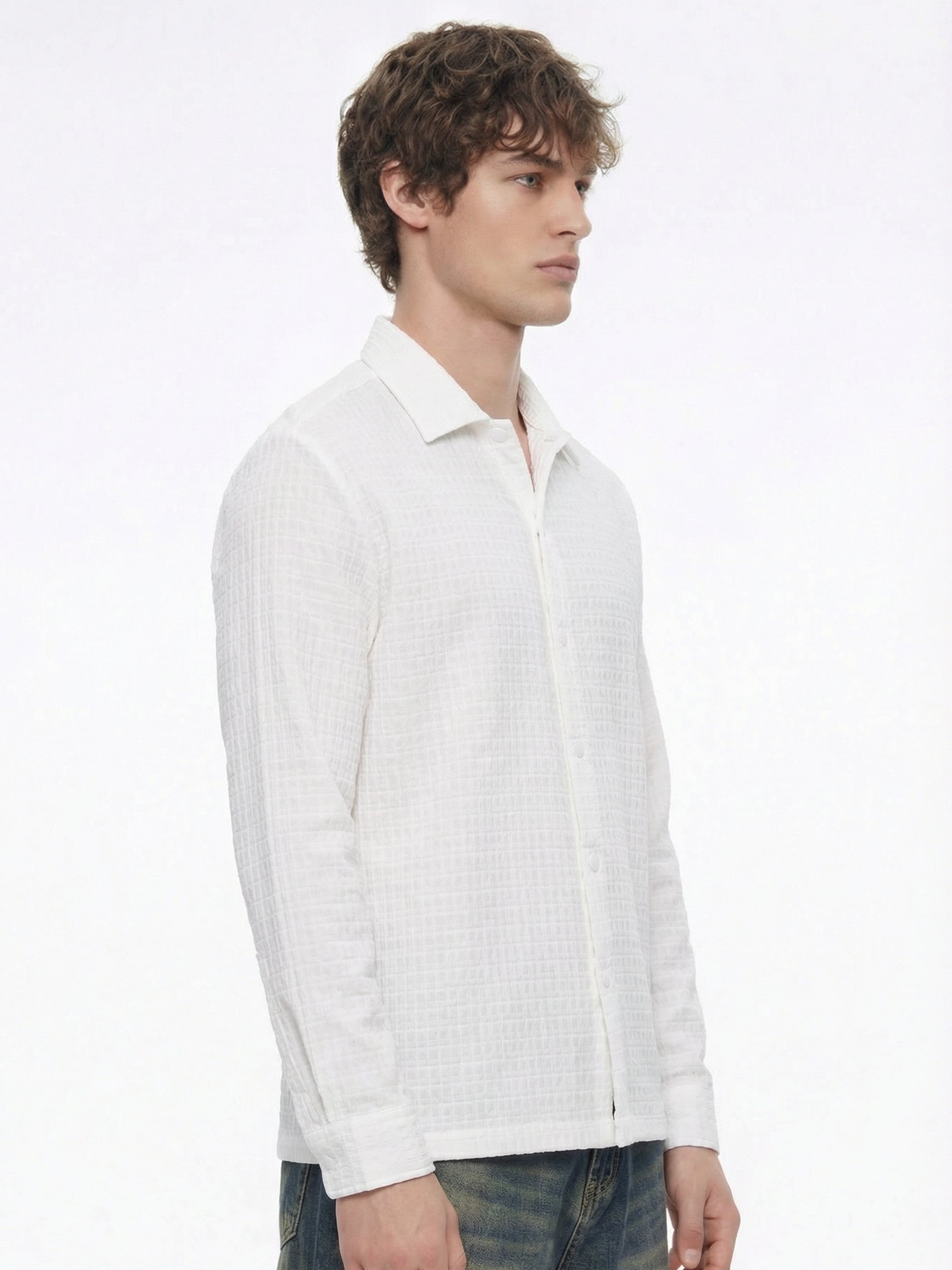 Highlander Men White Self Design Relaxed Fit Casual Shirt - White - Image 6