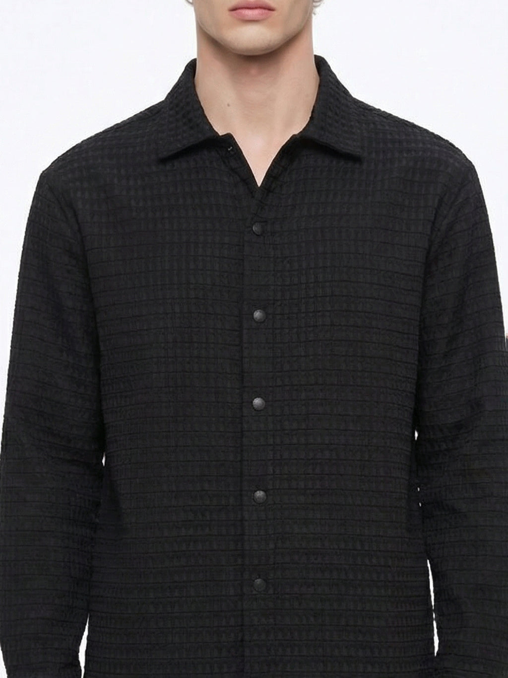 Highlander Men Black Self Design Relaxed Fit Casual Shirt - Black - Image 5