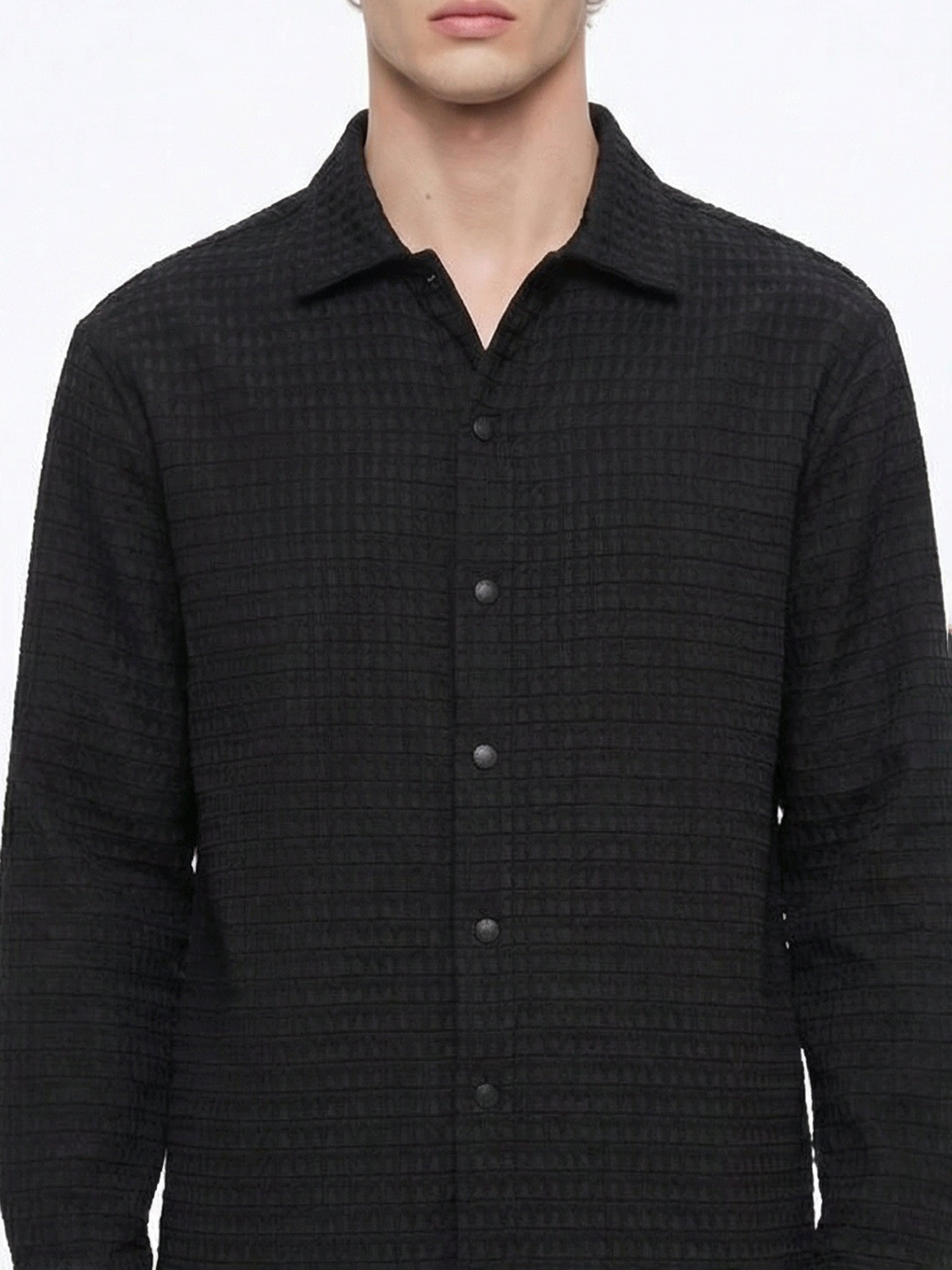 Highlander Men Black Self Design Relaxed Fit Casual Shirt - Black - Image 5
