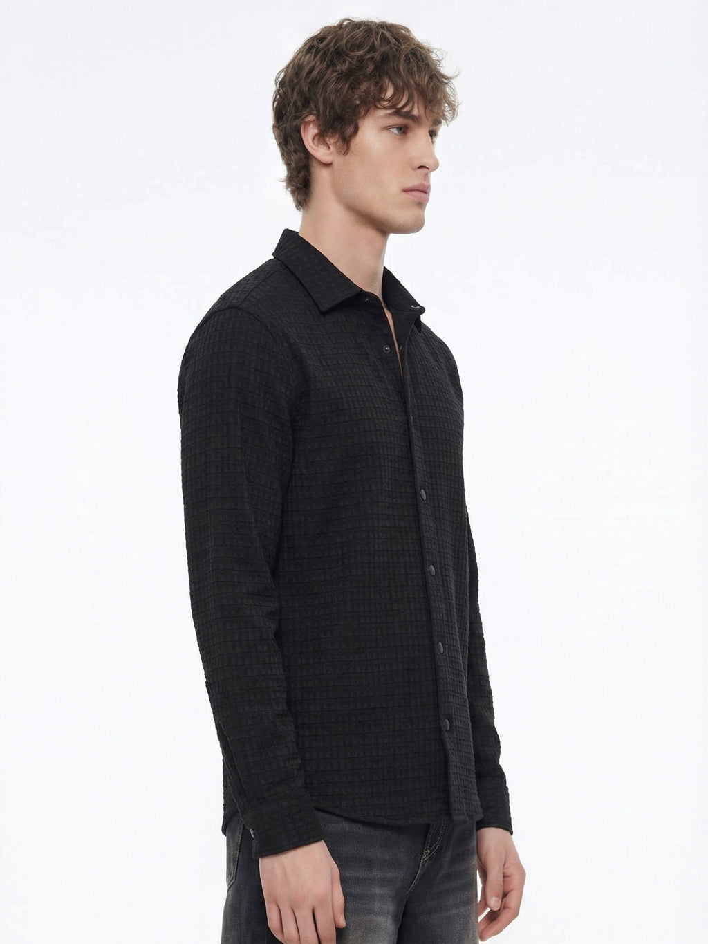 Highlander Men Black Self Design Relaxed Fit Casual Shirt - Black - Image 6