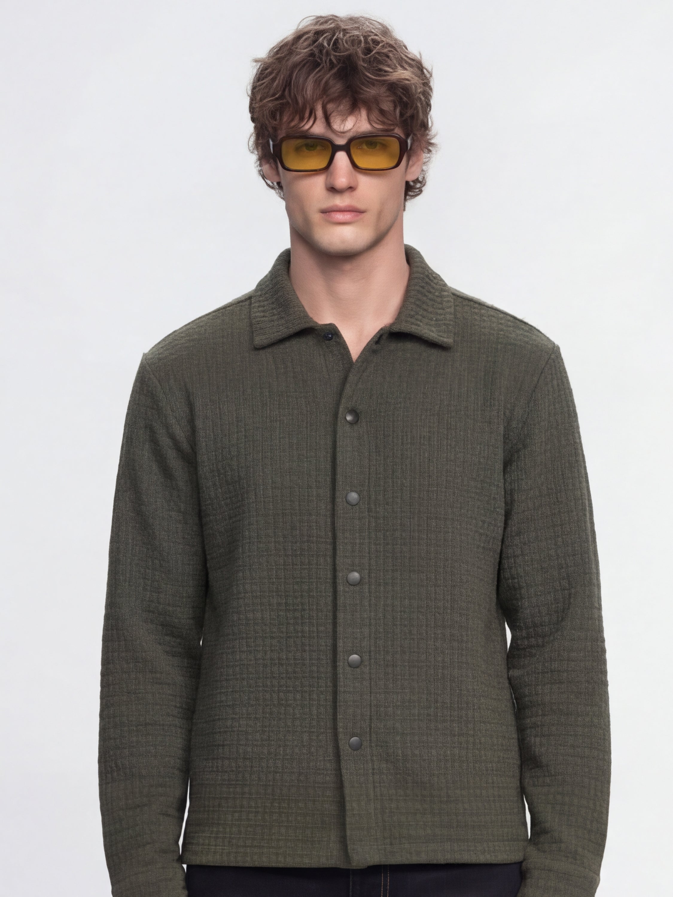 Highlander Men Olive Self Design Relaxed Fit Casual Shirt - Olive - Image 1