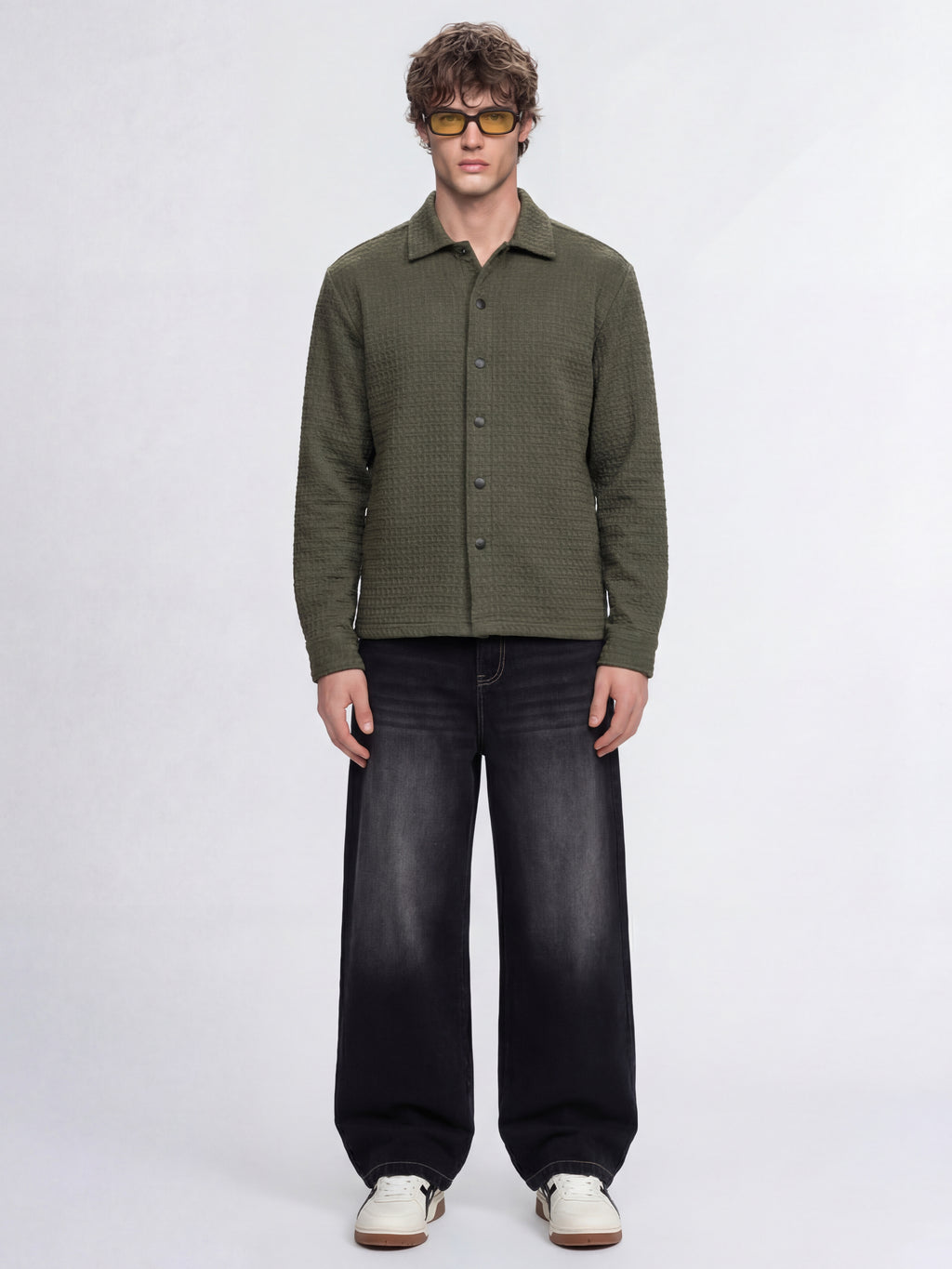Highlander Men Olive Self Design Relaxed Fit Casual Shirt - Olive - Image 2
