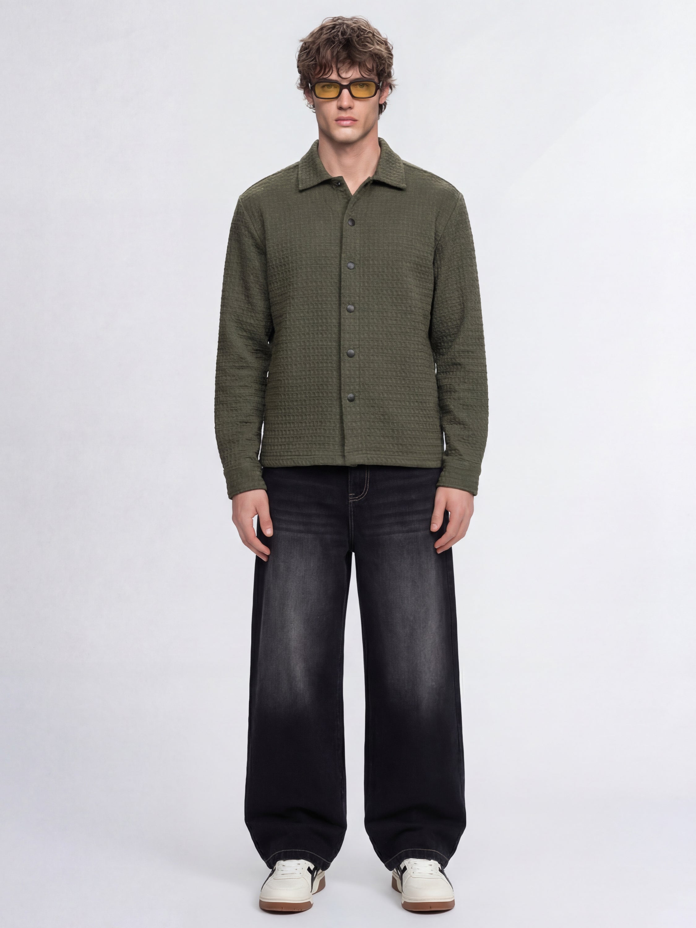 Highlander Men Olive Self Design Relaxed Fit Casual Shirt - Olive - Image 2