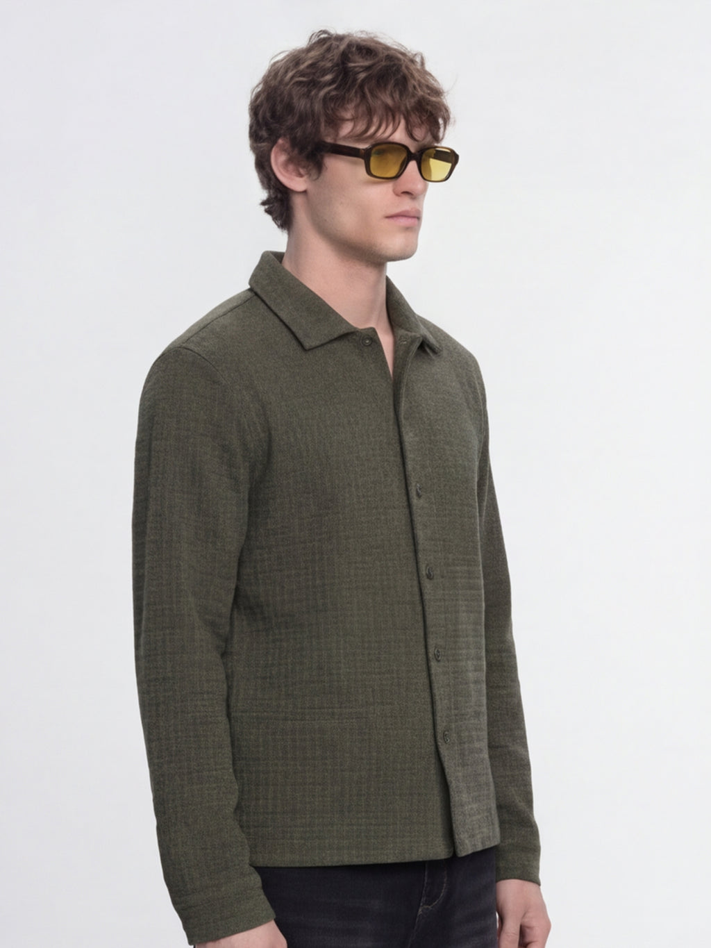 Highlander Men Olive Self Design Relaxed Fit Casual Shirt - Olive - Image 4