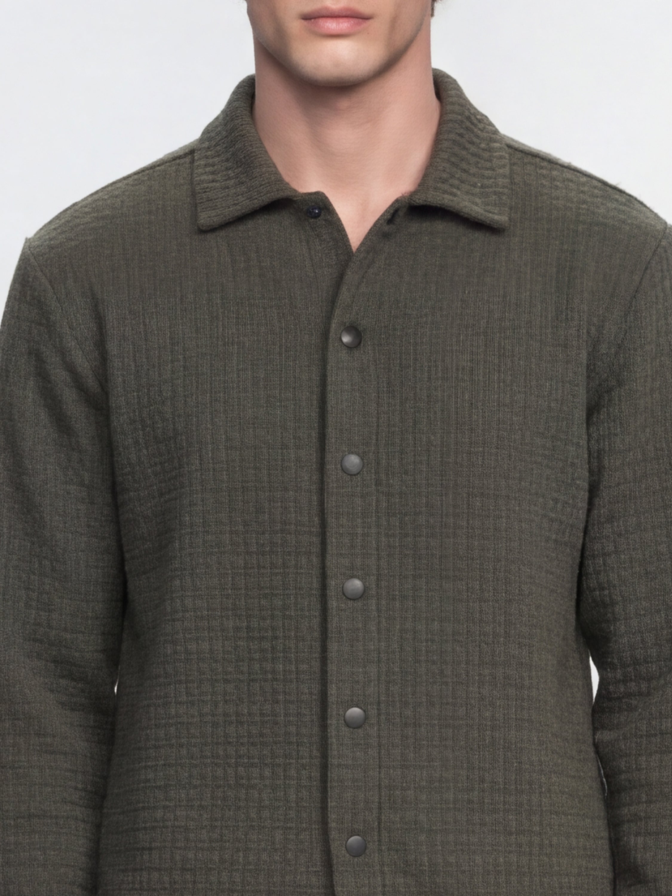 Highlander Men Olive Self Design Relaxed Fit Casual Shirt - Olive - Image 5