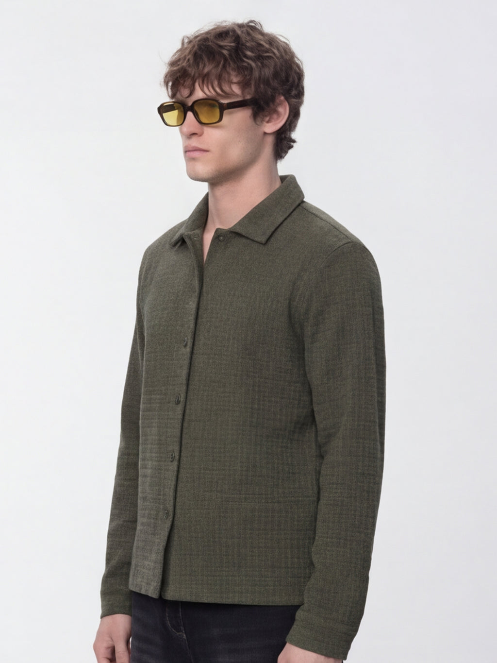 Highlander Men Olive Self Design Relaxed Fit Casual Shirt - Olive - Image 6