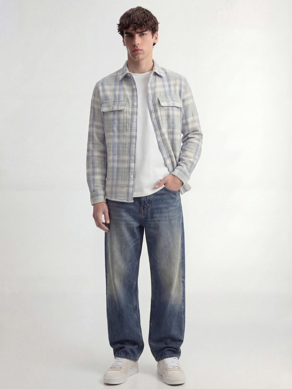 Highlander Men Grey Checked Oversized Fit Casual Shirt - Grey - Image 2