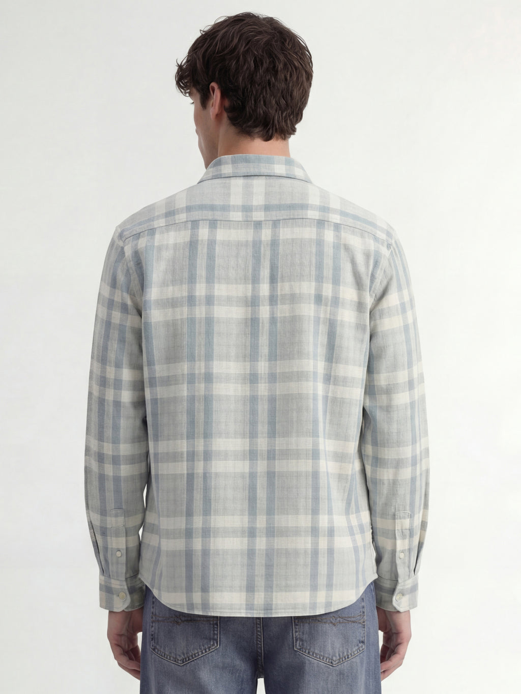 Highlander Men Grey Checked Oversized Fit Casual Shirt - Grey - Image 3
