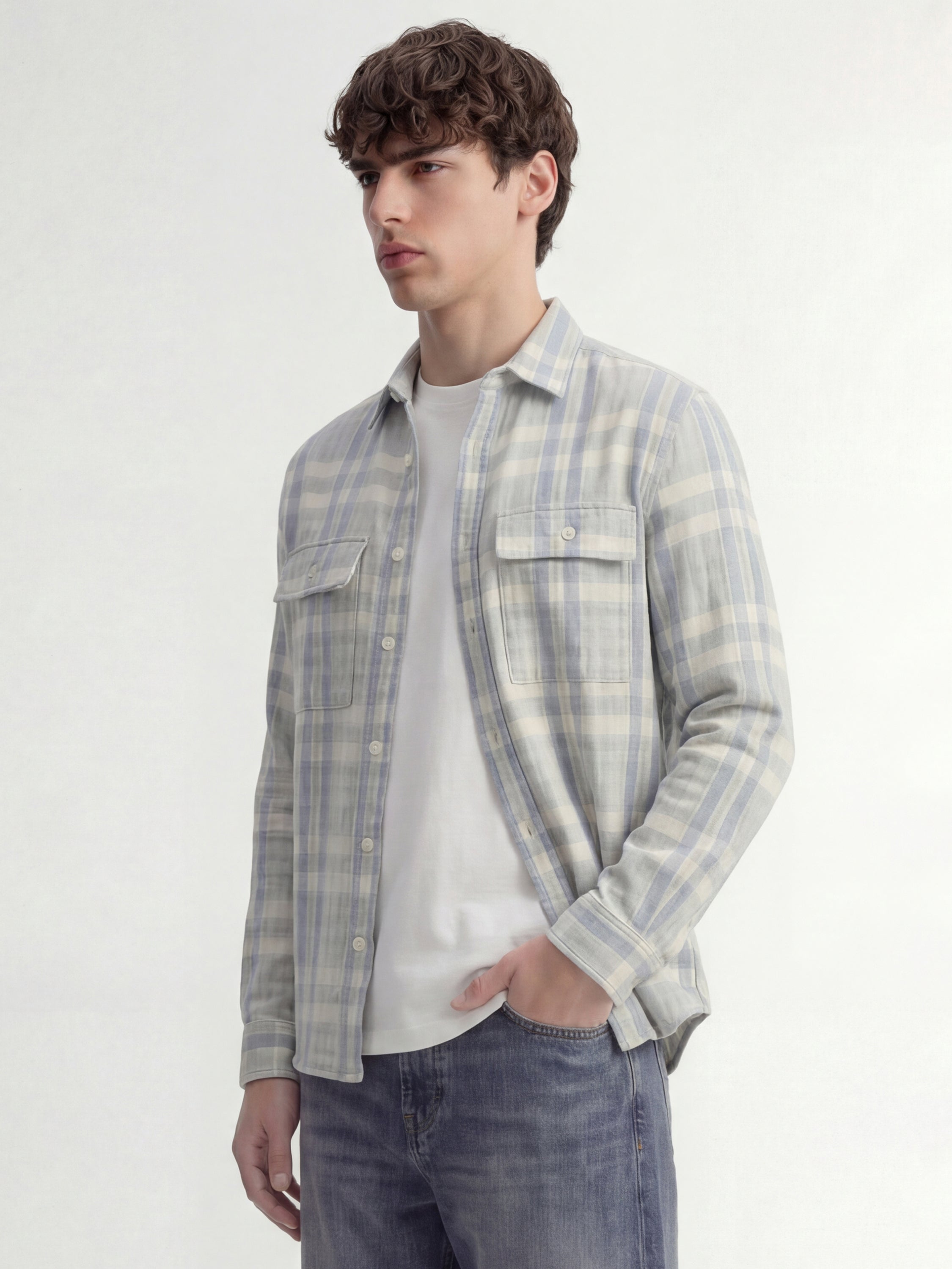 Highlander Men Grey Checked Oversized Fit Casual Shirt - Grey - Image 4