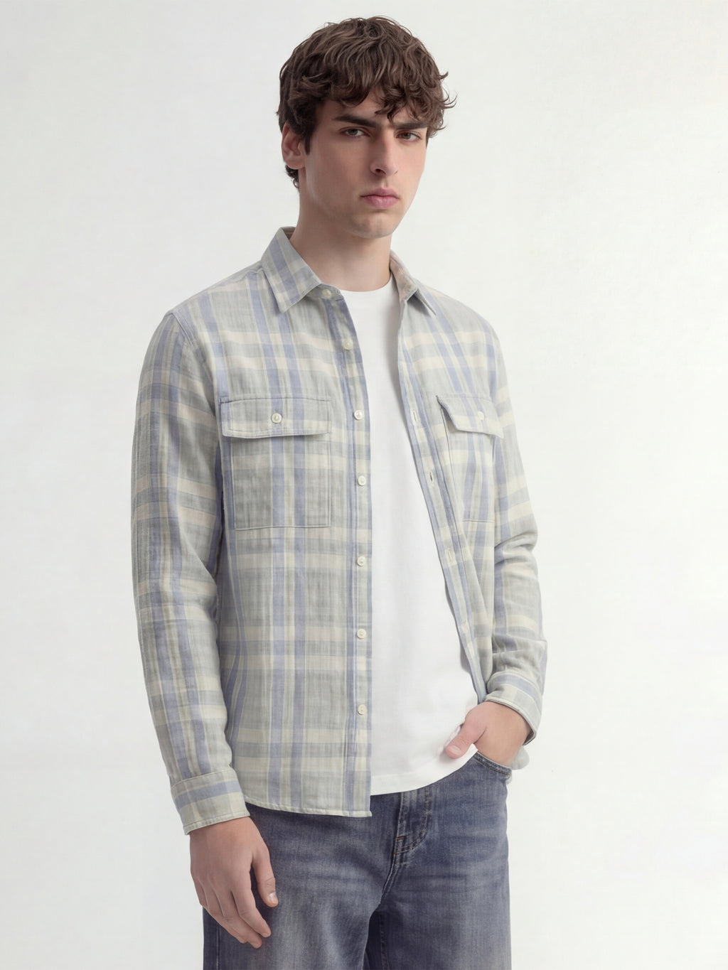 Highlander Men Grey Checked Oversized Fit Casual Shirt - Grey - Image 6