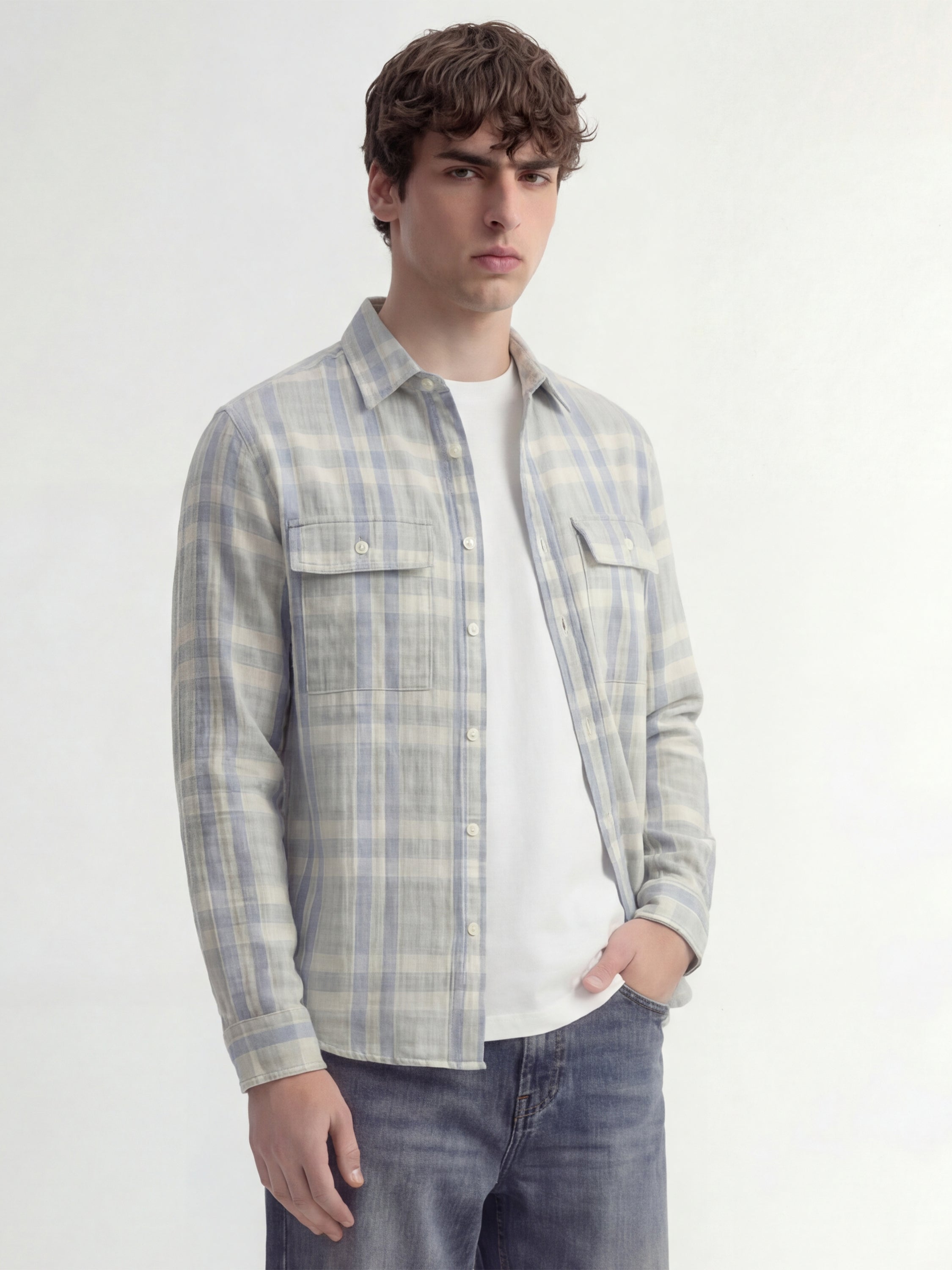 Highlander Men Grey Checked Oversized Fit Casual Shirt - Grey - Image 6