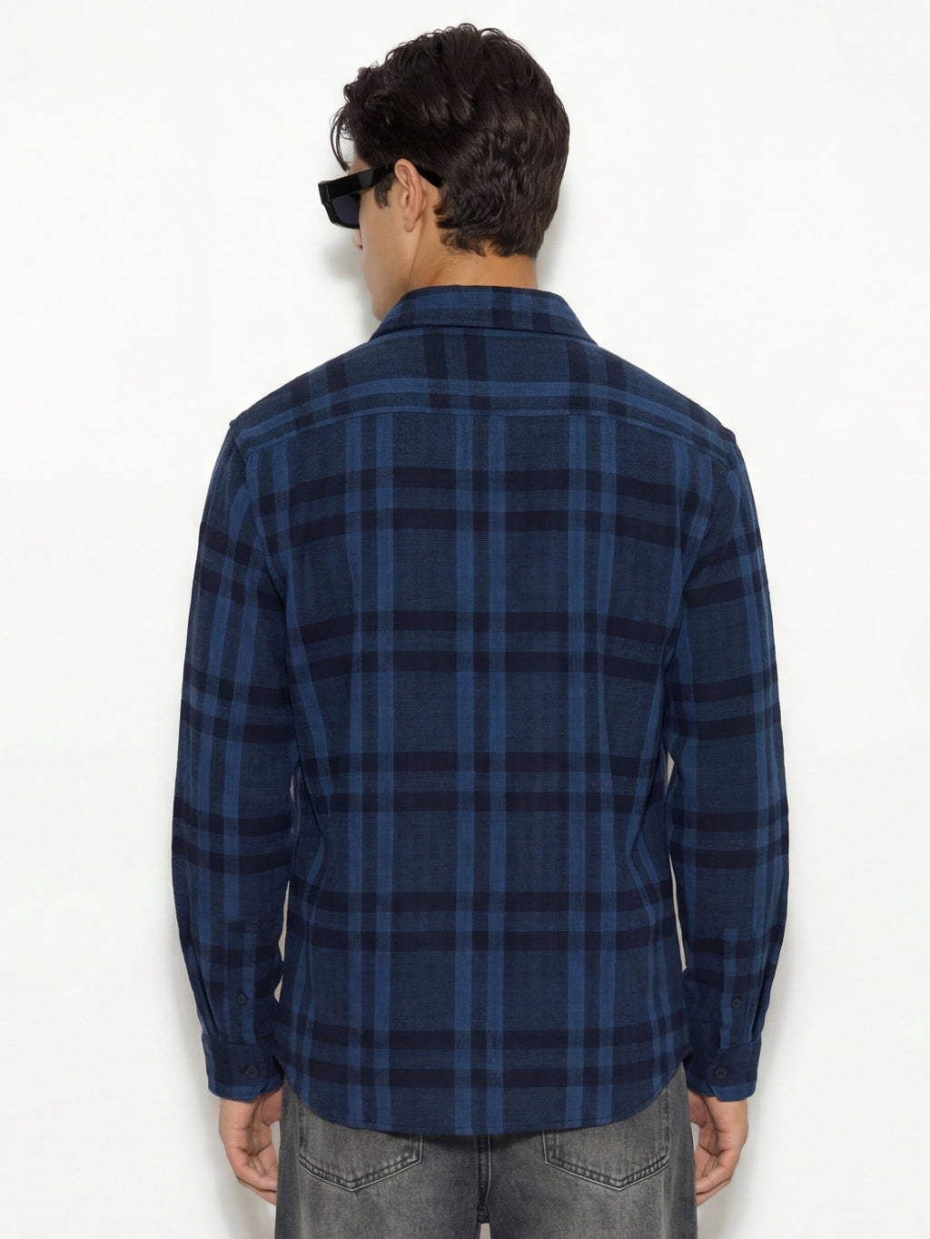 Highlander Men Navy Blue Checked Oversized Fit Casual Shirt - Navy Blue - Image 3