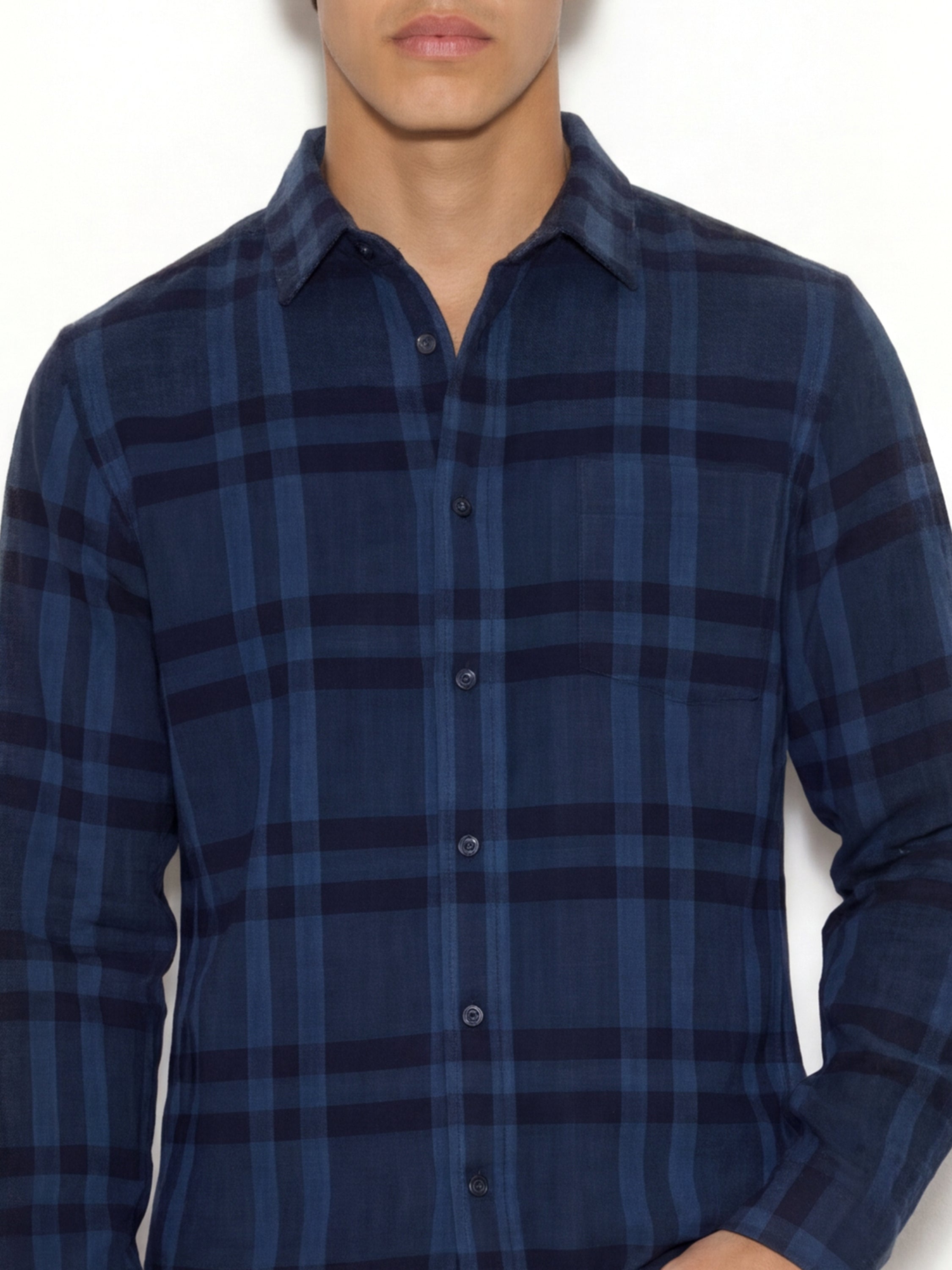 Highlander Men Navy Blue Checked Oversized Fit Casual Shirt - Navy Blue - Image 5