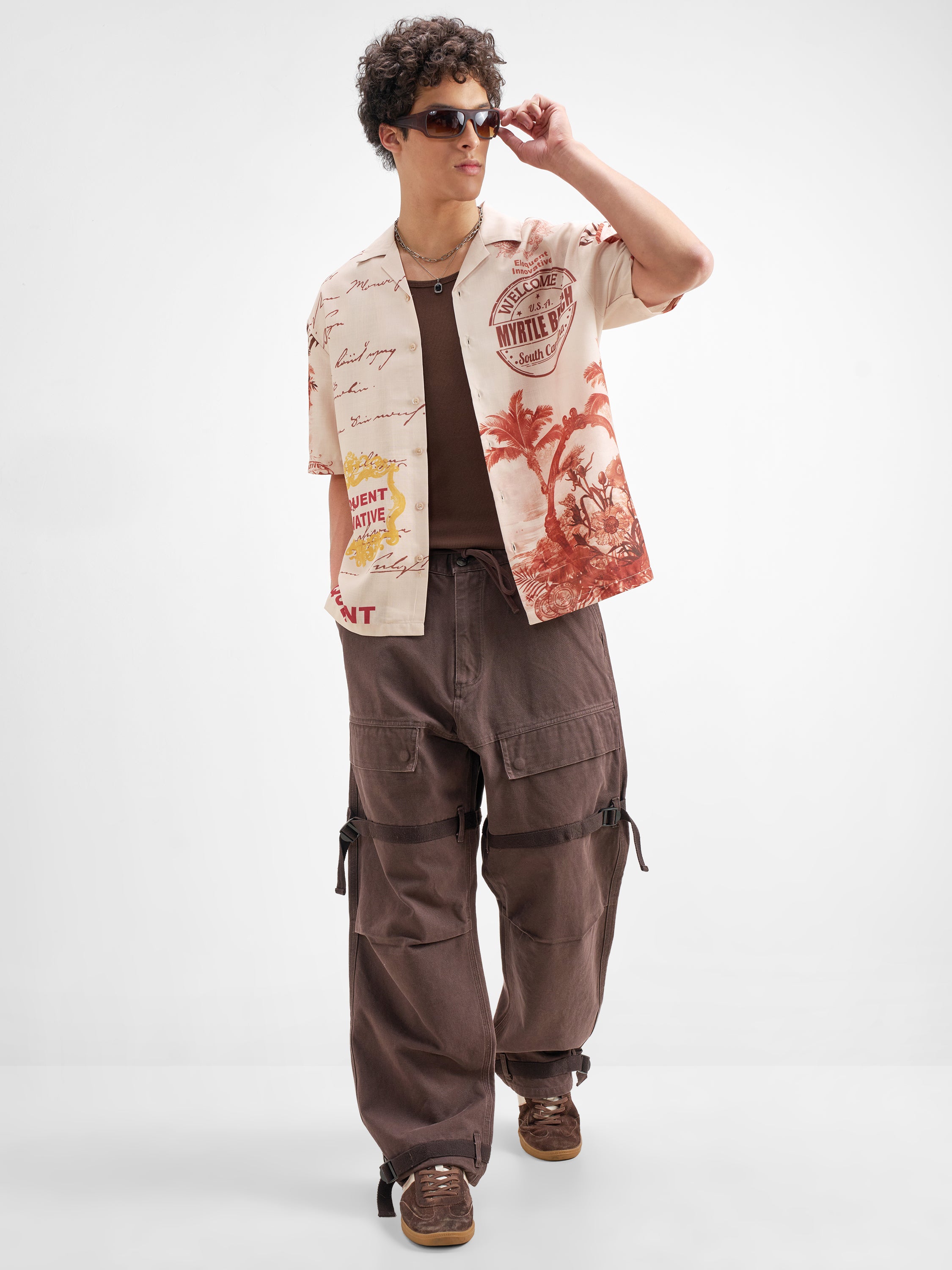 Highlander Men Peach Printed Oversized Fit Casual Shirt - Peach - Image 2