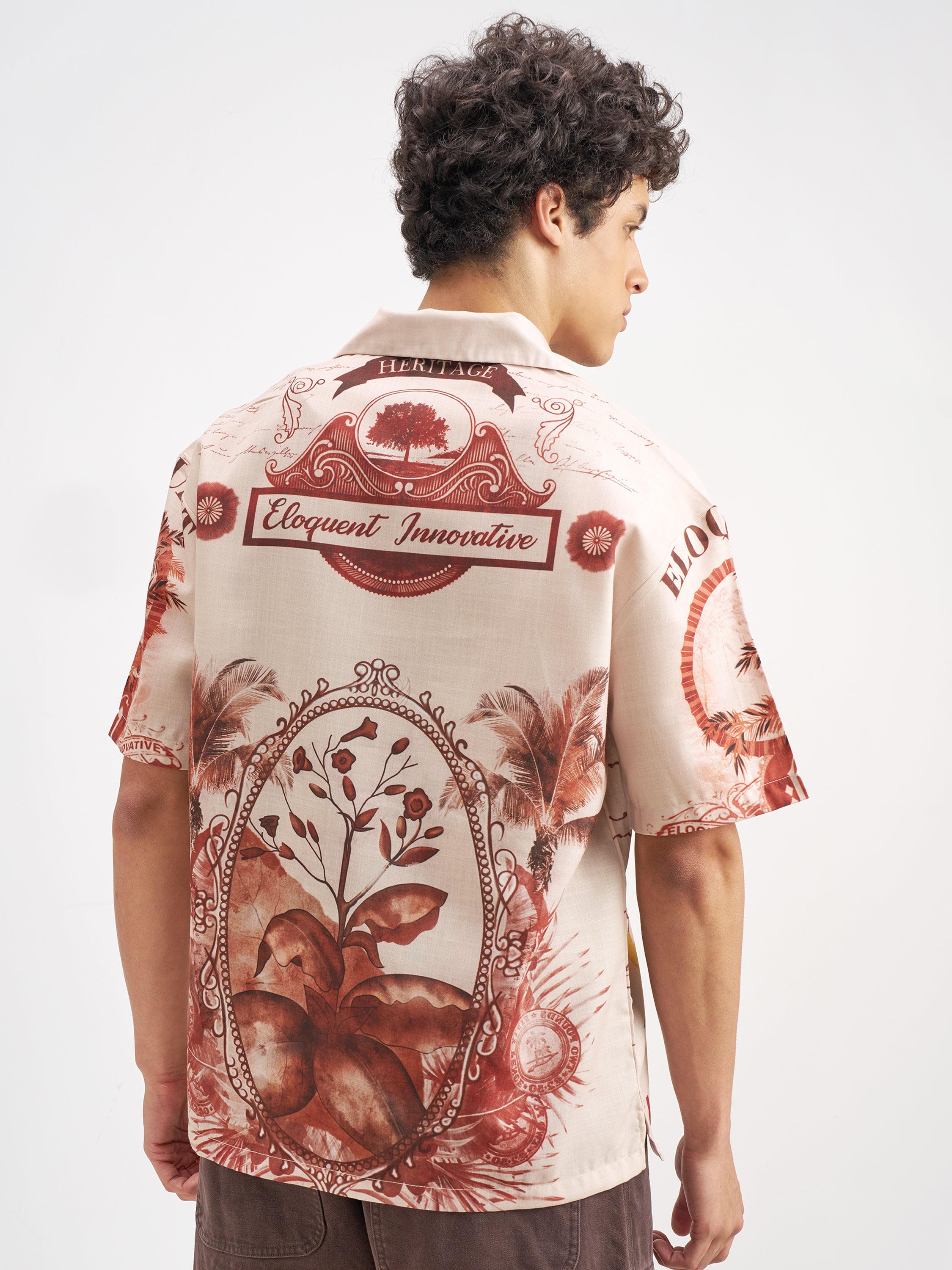 Highlander Men Peach Printed Oversized Fit Casual Shirt - Peach - Image 3