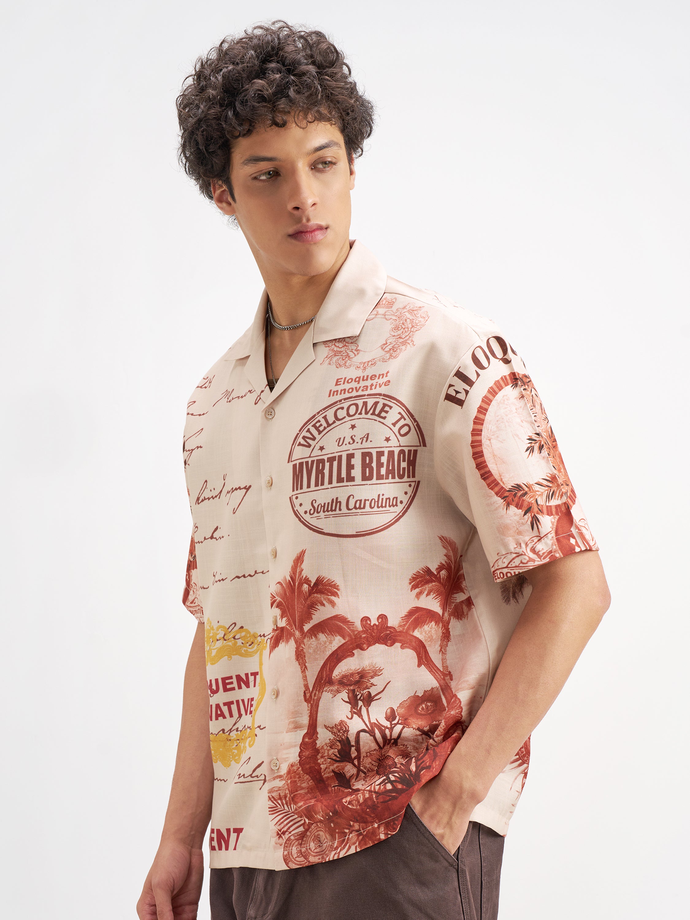 Highlander Men Peach Printed Oversized Fit Casual Shirt - Peach - Image 4