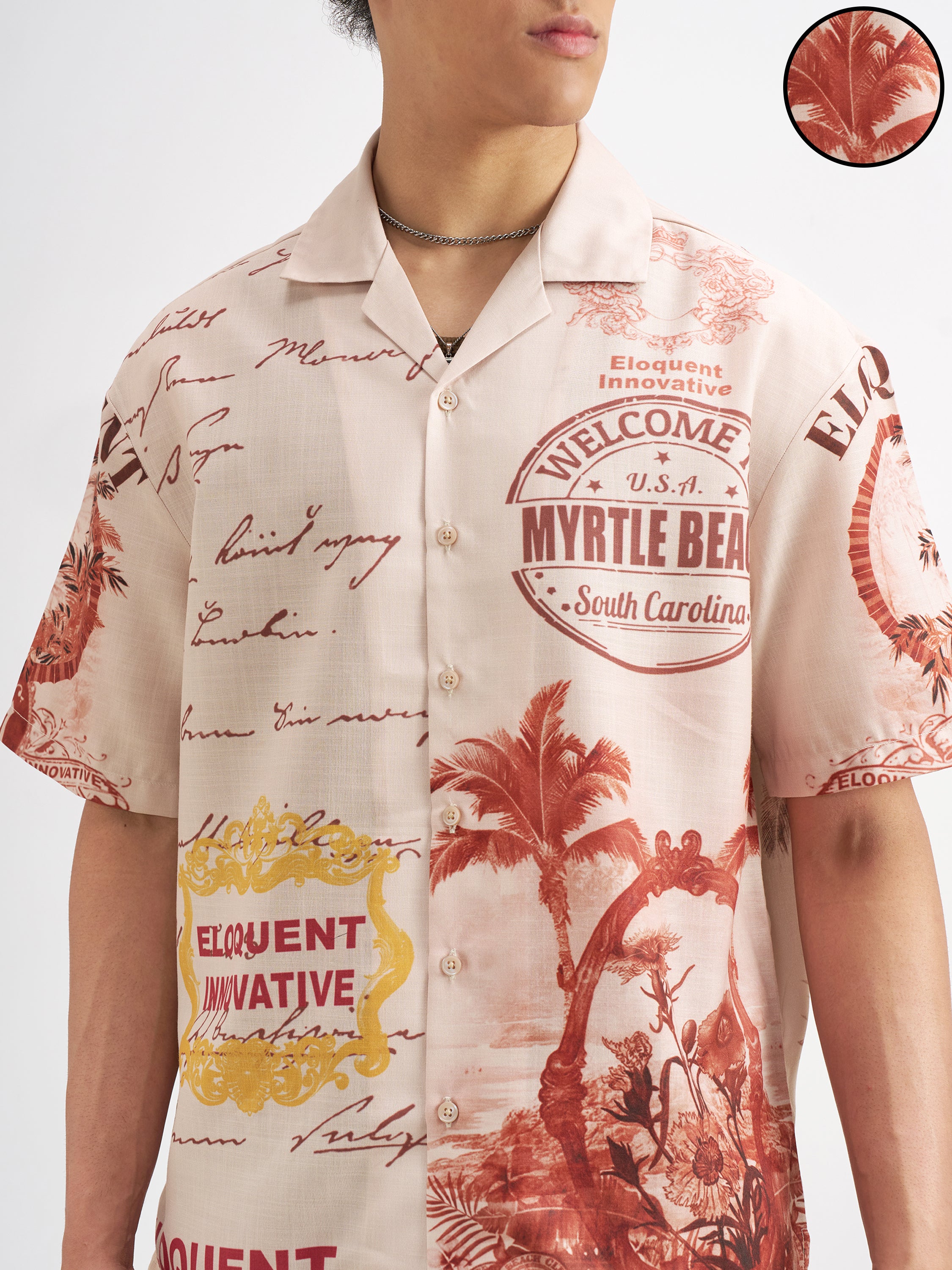 Highlander Men Peach Printed Oversized Fit Casual Shirt - Peach - Image 5