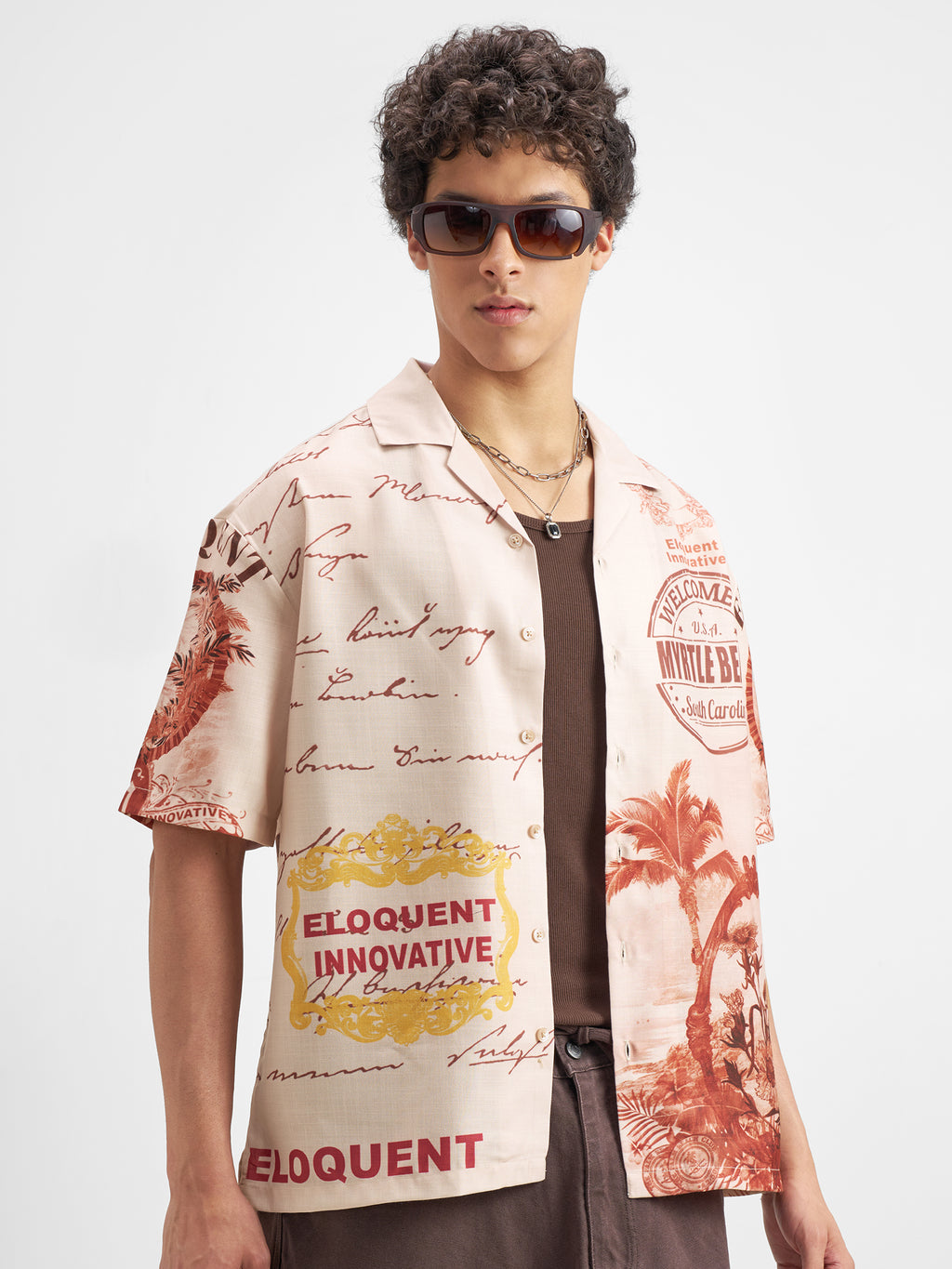 Highlander Men Peach Printed Oversized Fit Casual Shirt - Peach - Image 6